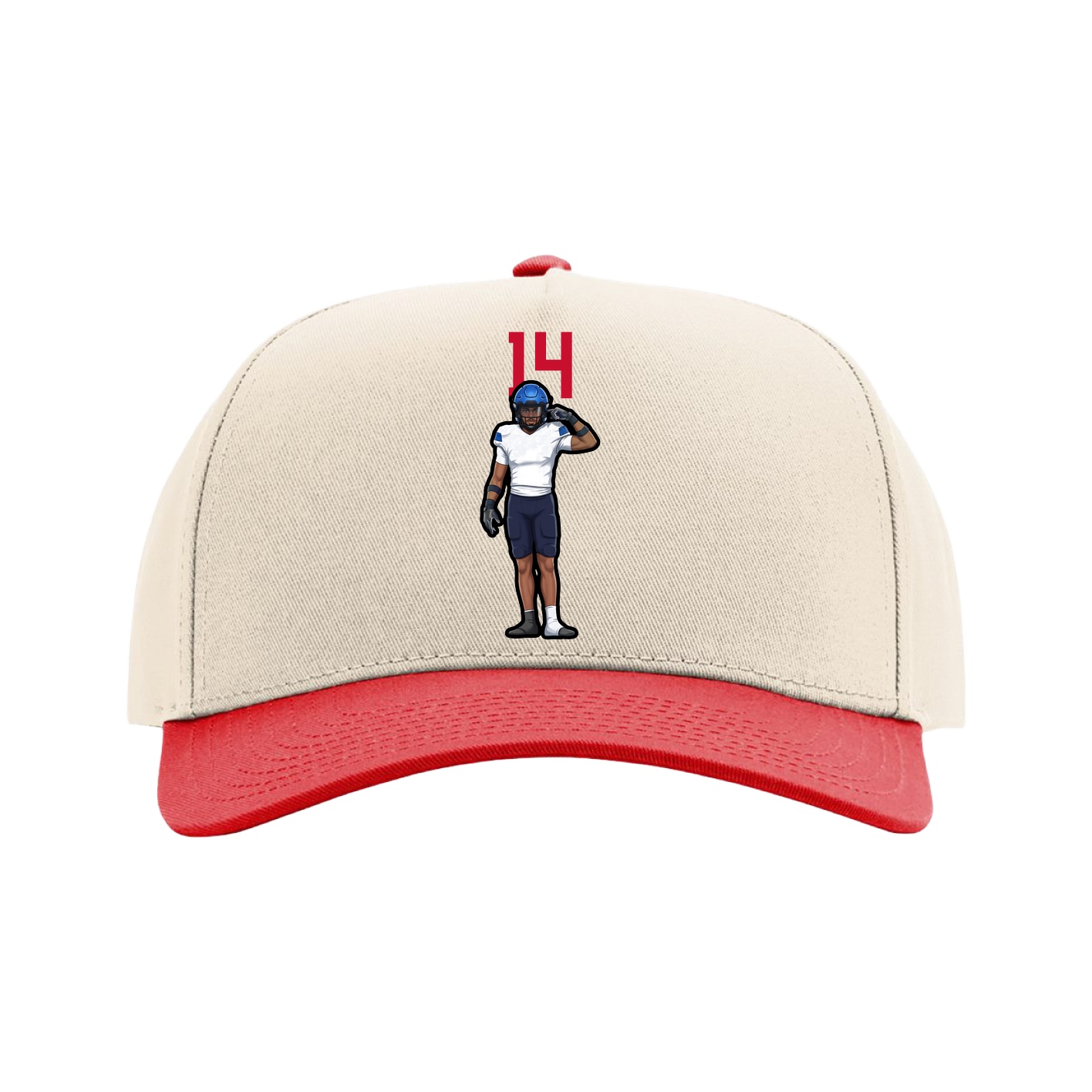 Full Fabric Five-Panel Champ Cap — Number Top in Cream/Red
