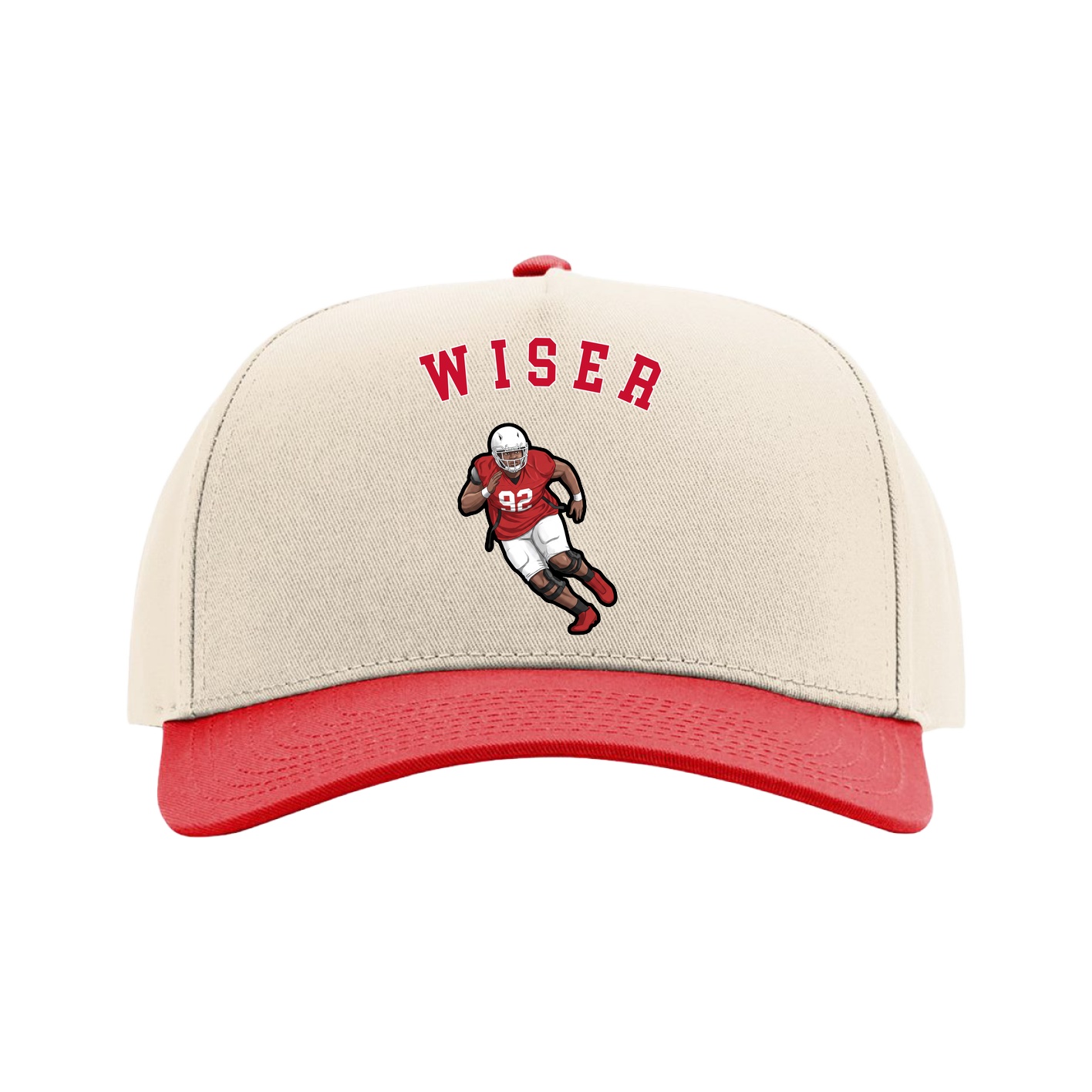 Full Fabric Five-Panel Champ Cap — Shirsey Arch in Cream/Red
