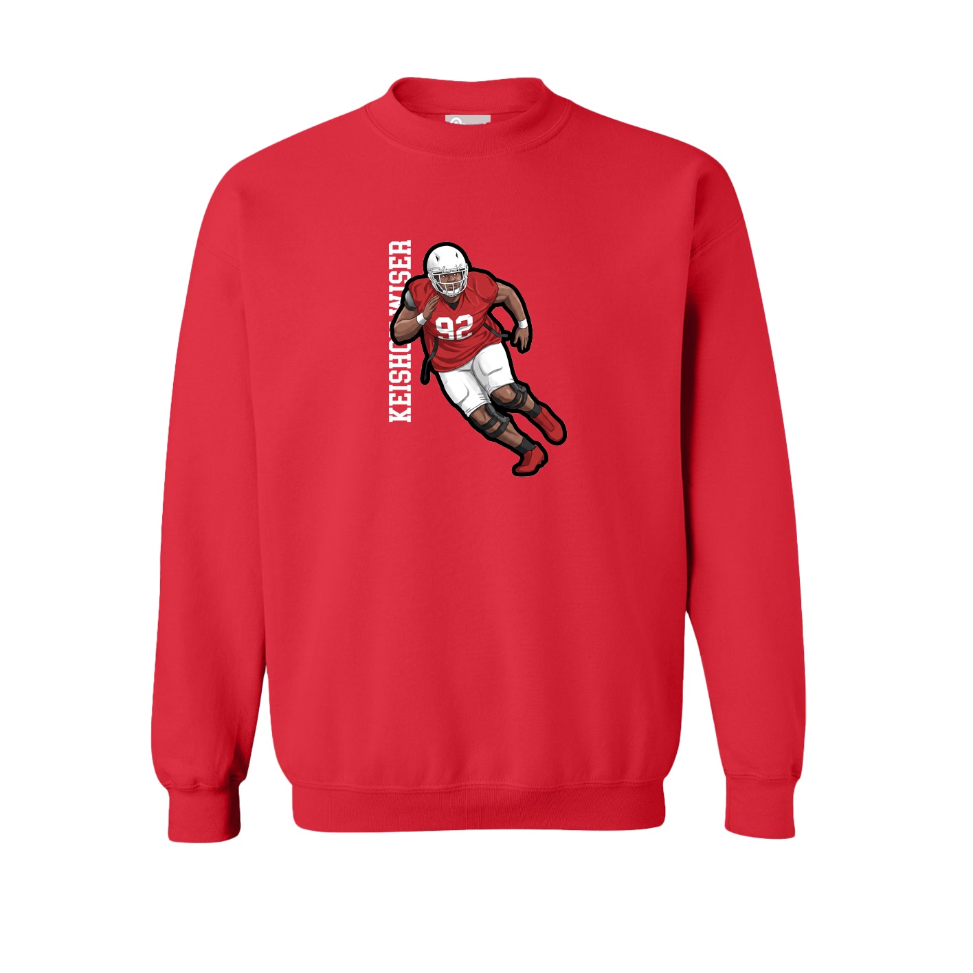 Fleece Crew — Name Vertical in Red