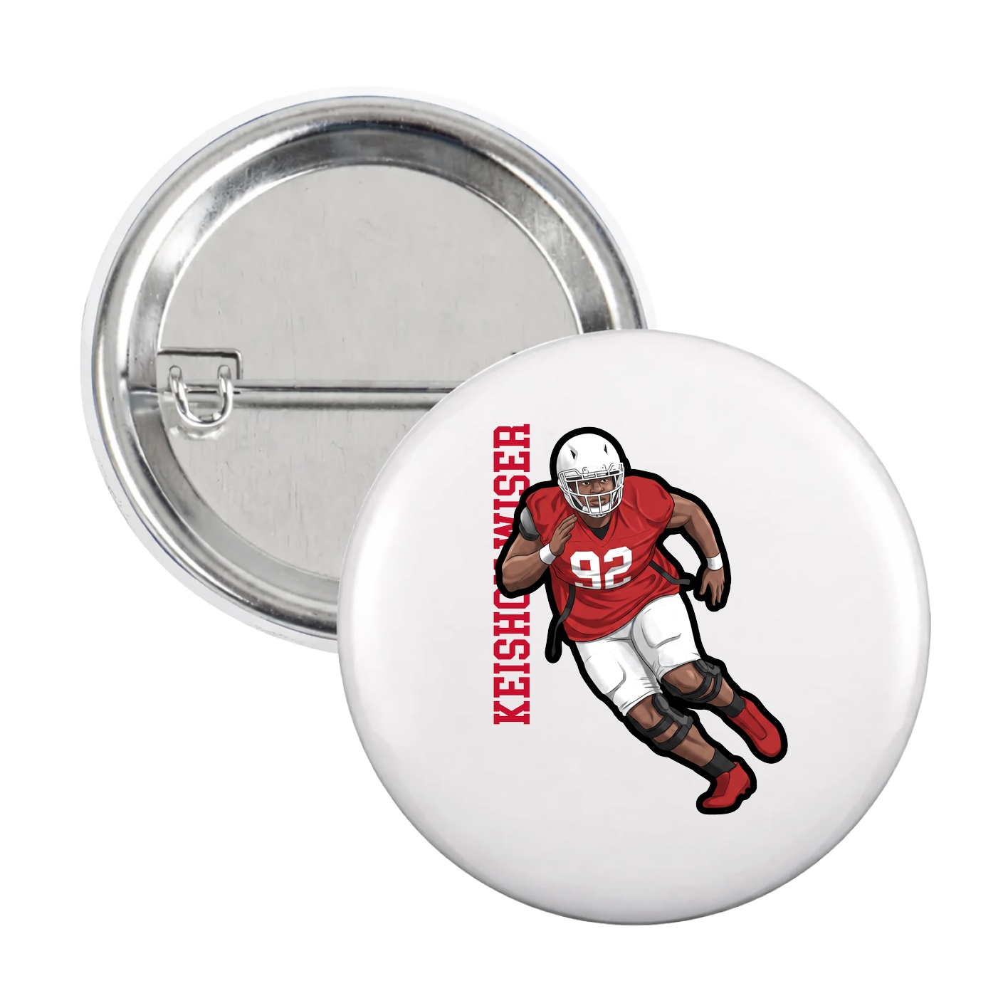 Game Day Button — Name Vertical in White