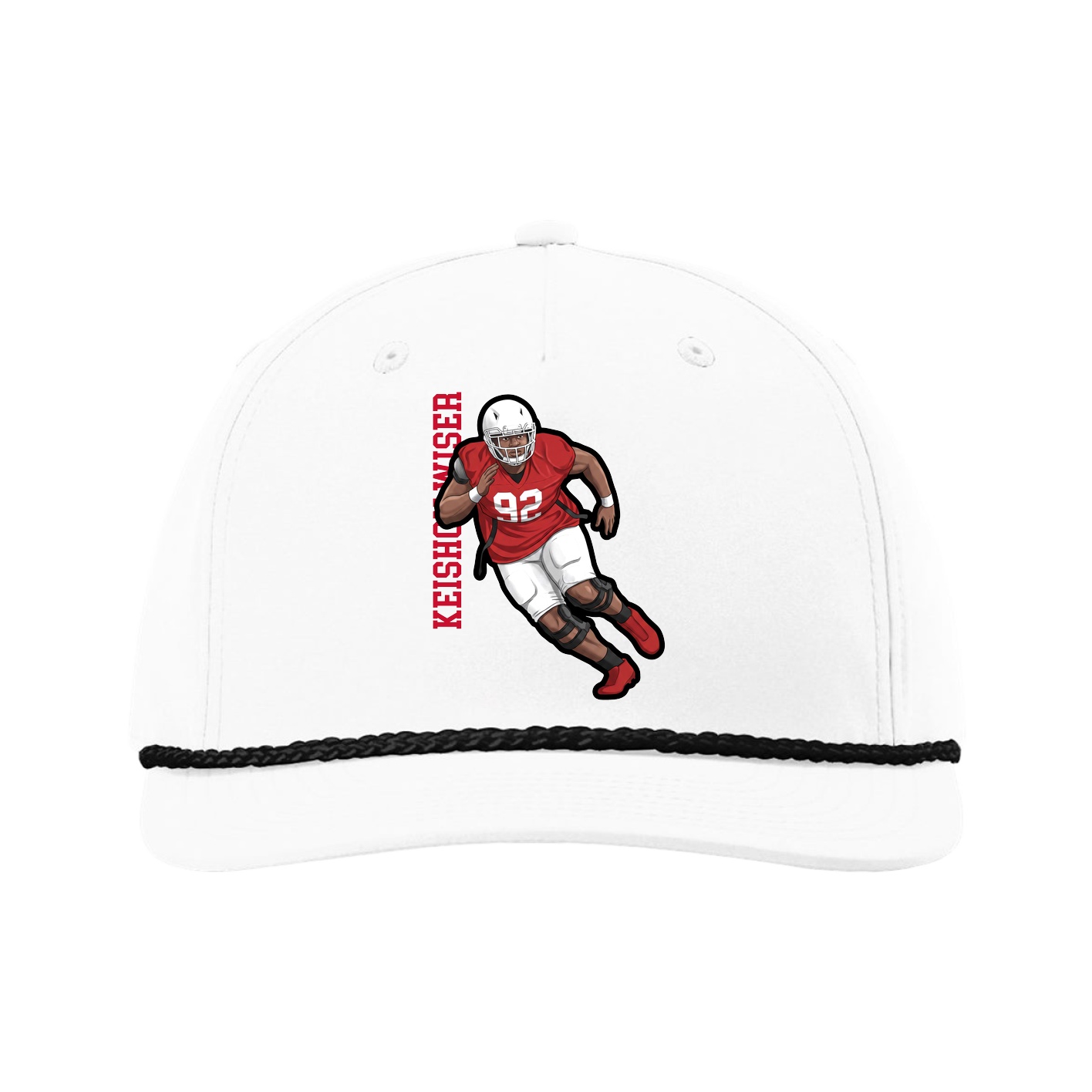 Five-Panel Classic Rope Cap — Name Vertical in White