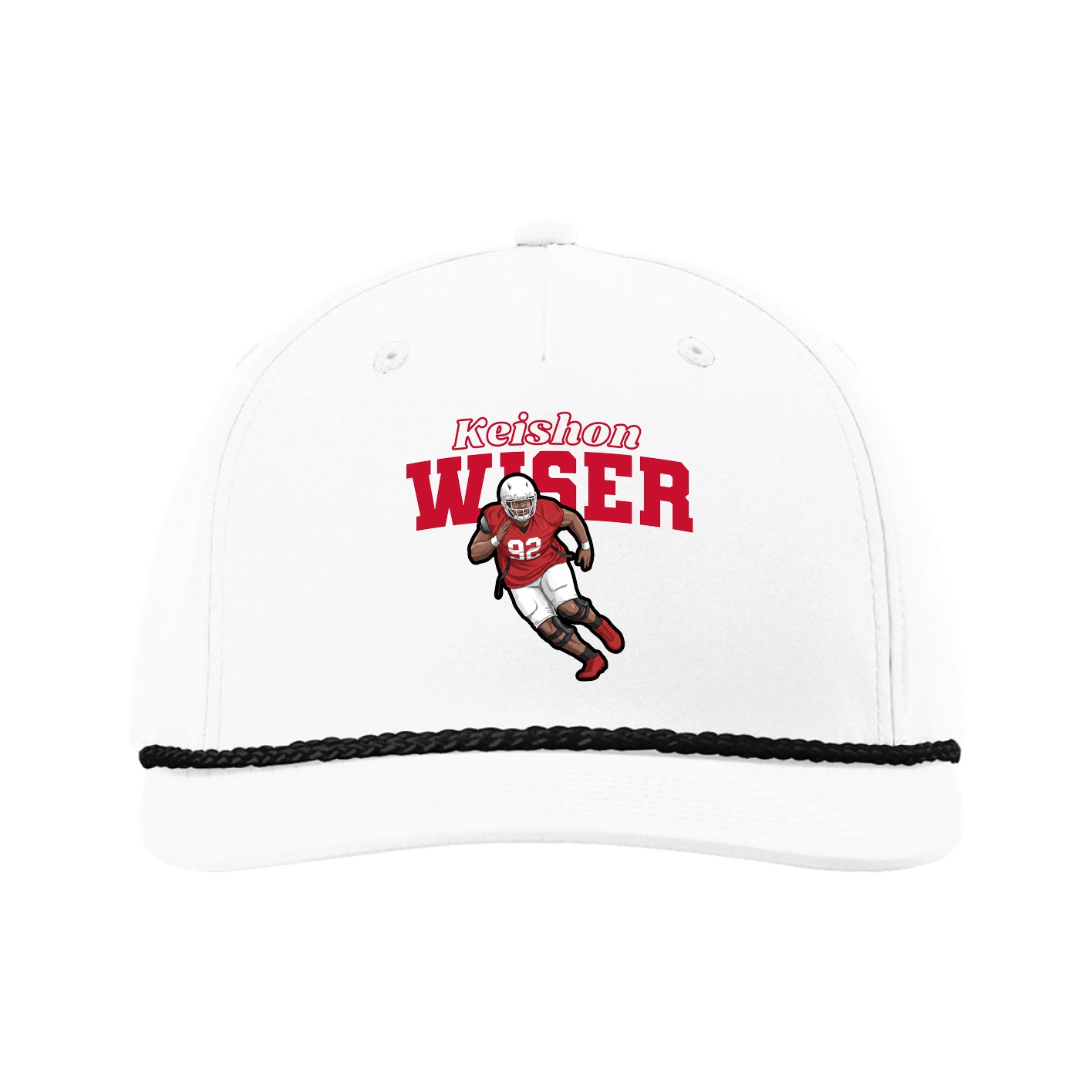 Five-Panel Classic Rope Cap — Name Arch in White