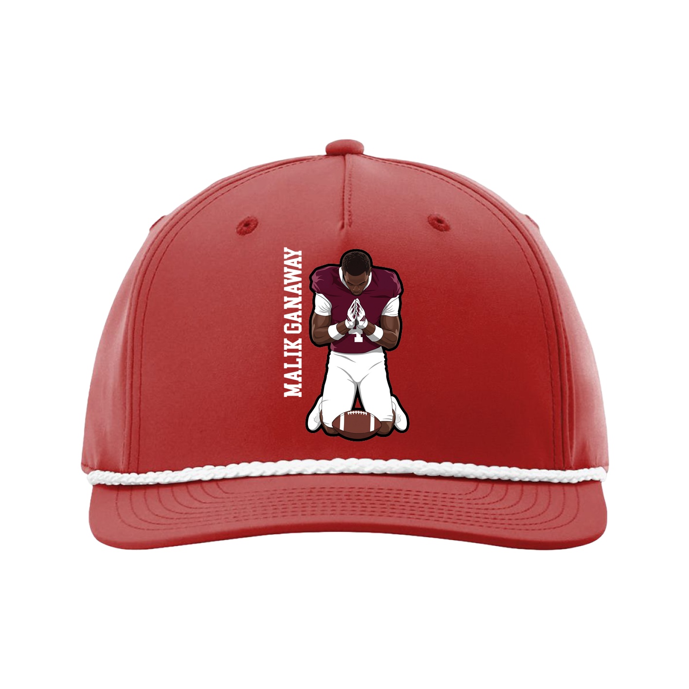 Five-Panel Classic Rope Cap — Name Vertical in Red