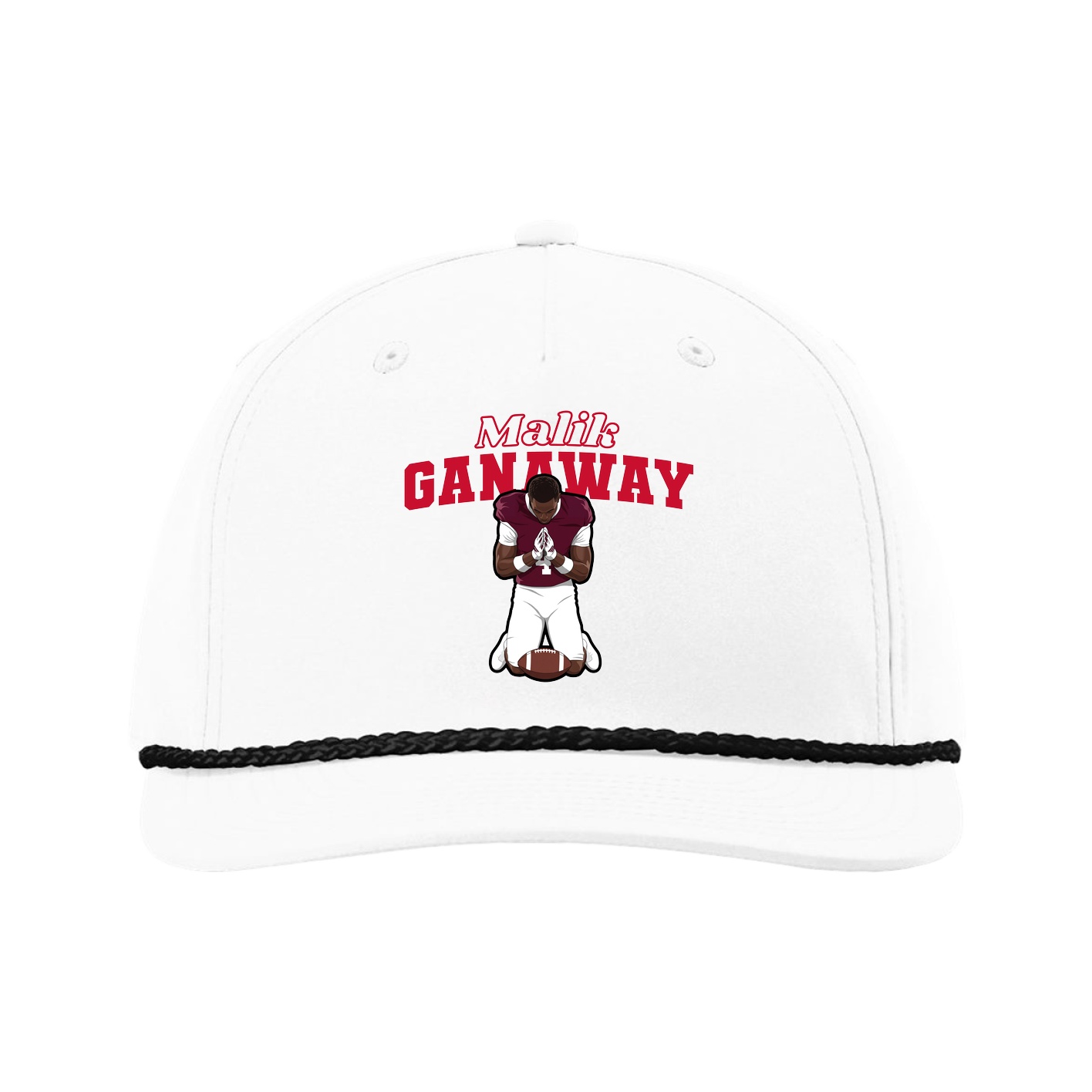Five-Panel Classic Rope Cap — Name Arch in White
