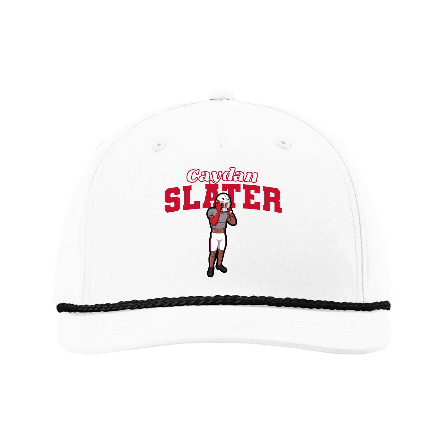 Five-Panel Classic Rope Cap — Name Arch in White