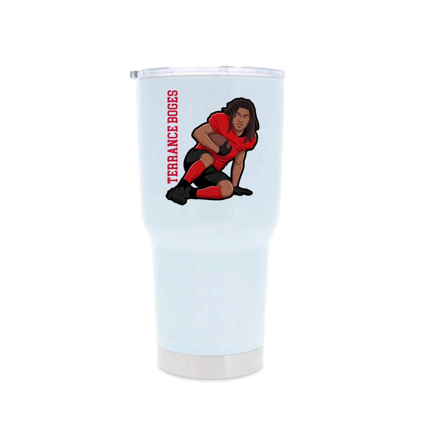 30oz Stainless Steel Tumbler — Name Vertical in White