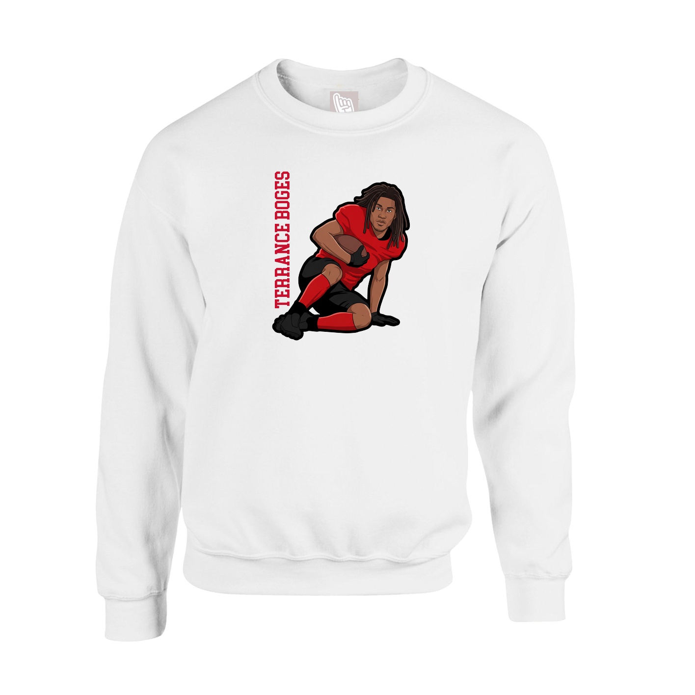 Fleece Crew — Name Vertical in White