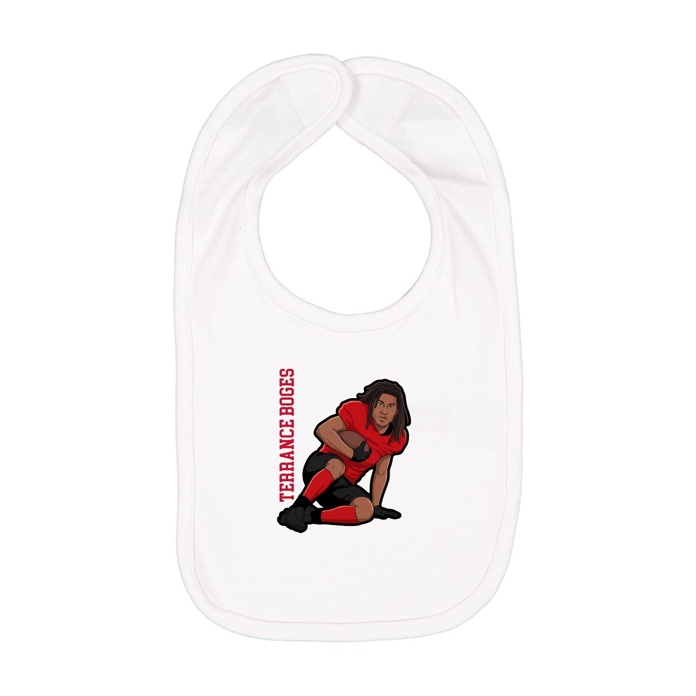 Infant Bib — Name Vertical in White