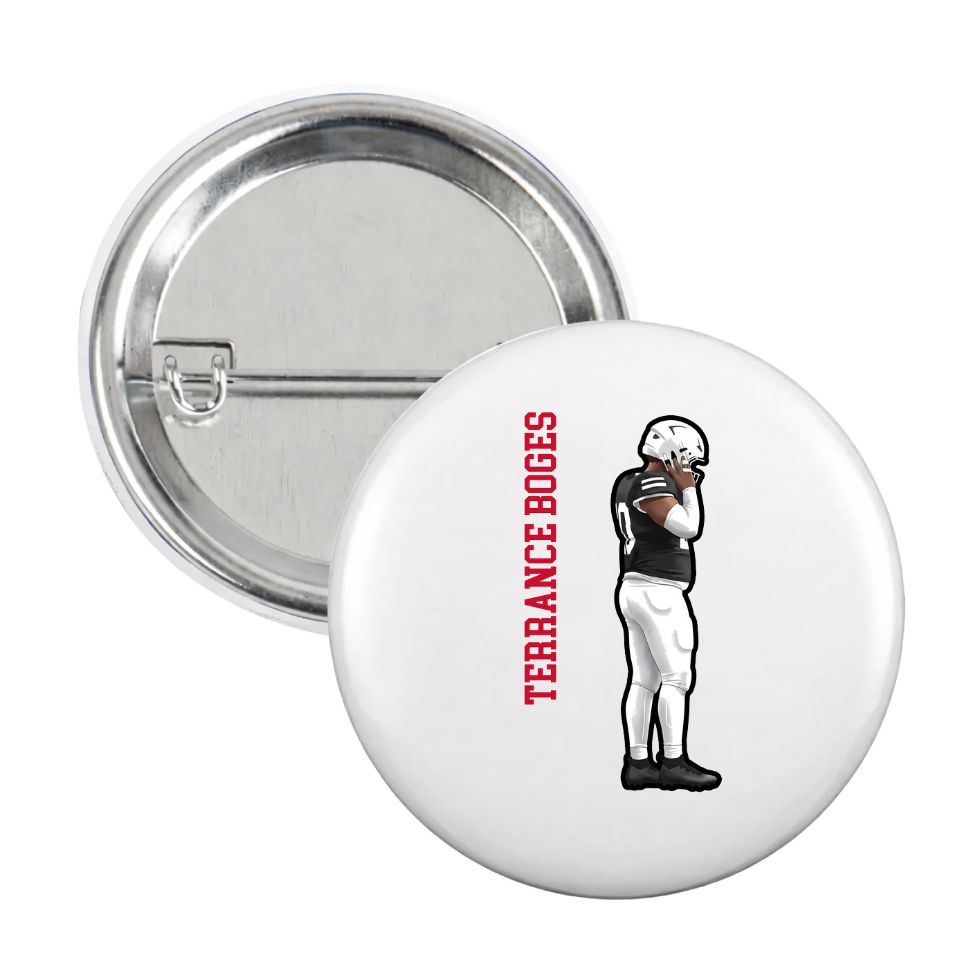 Game Day Button — Name Vertical in White