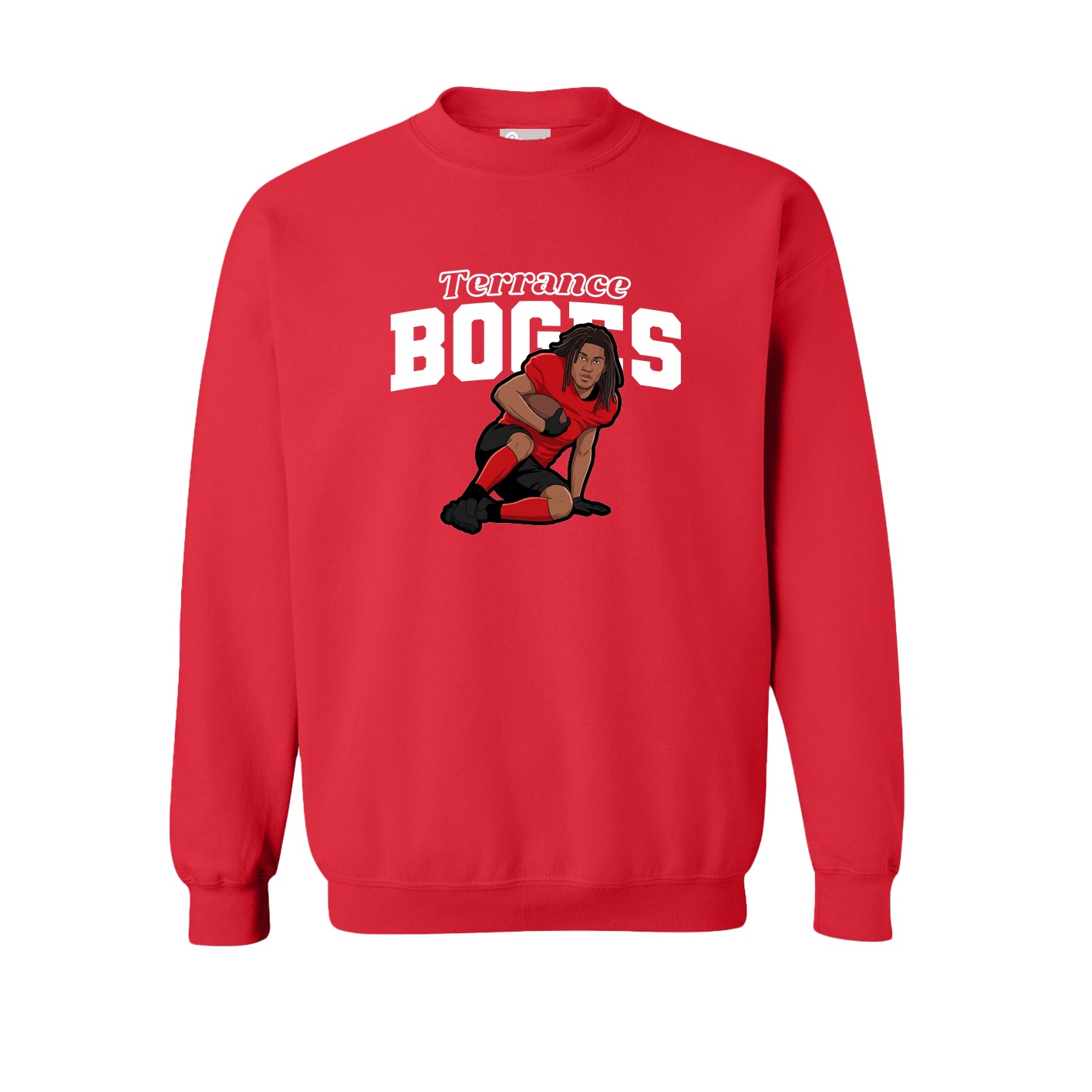 Fleece Crew — Name Arch in Red