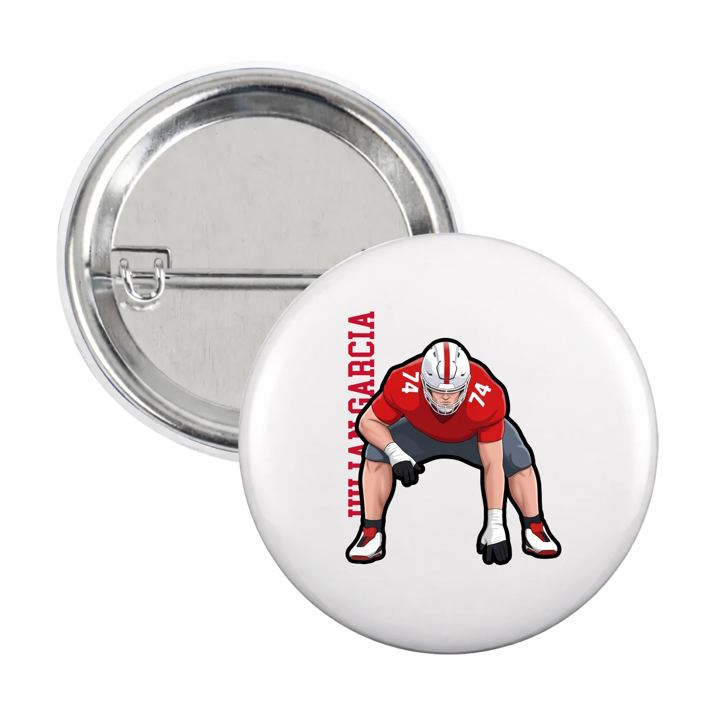Game Day Button — Name Vertical in White