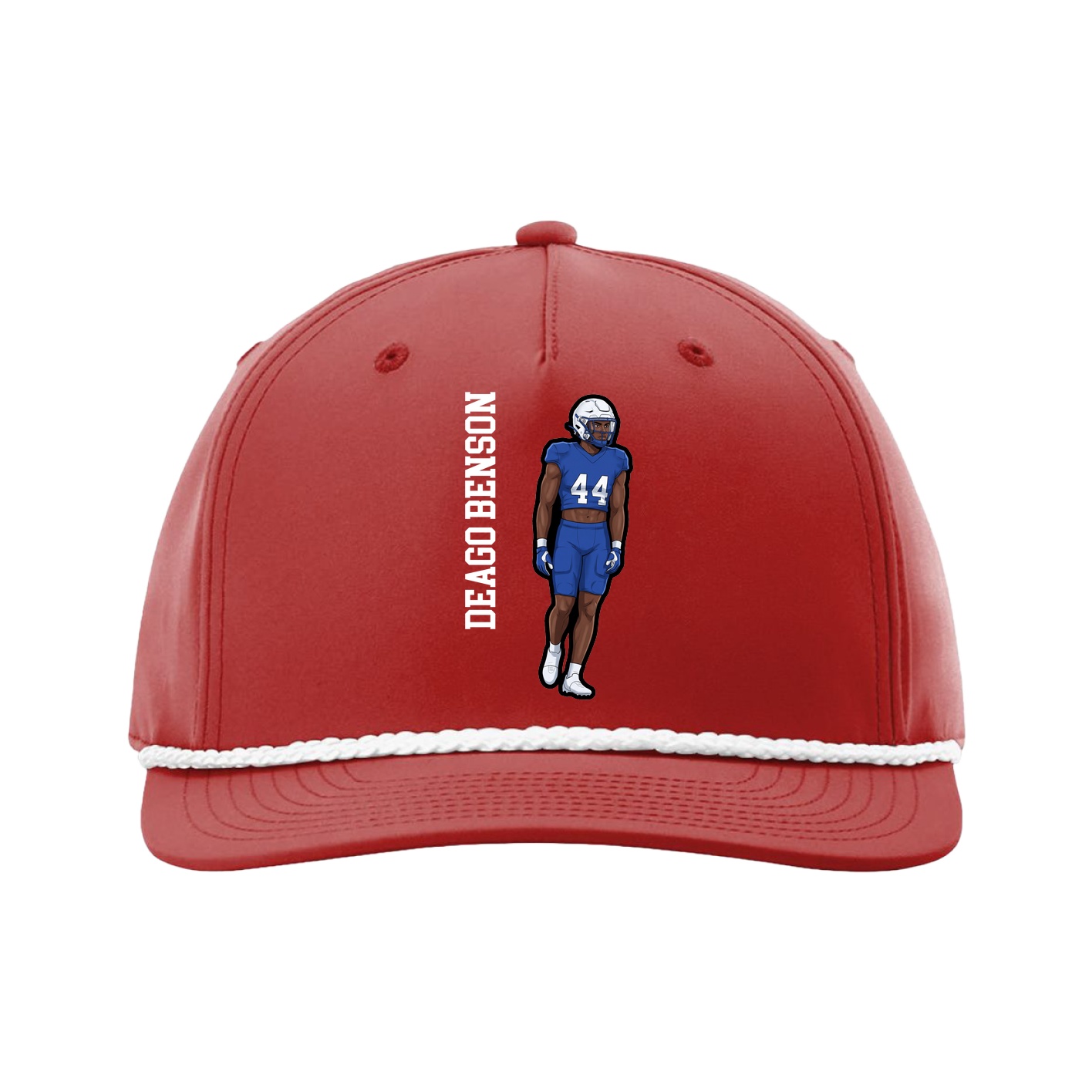 Five-Panel Classic Rope Cap — Name Vertical in Red
