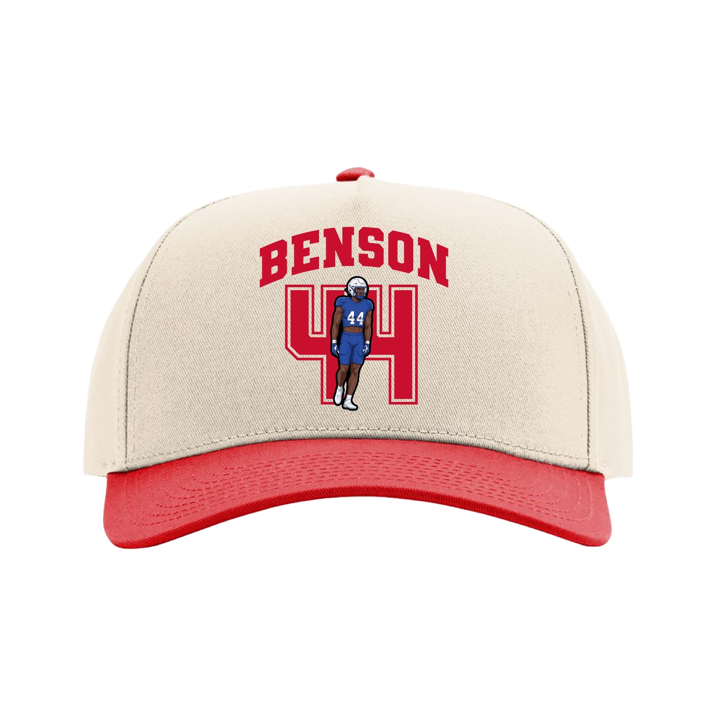 Full Fabric Five-Panel Champ Cap — Number in Cream/Red