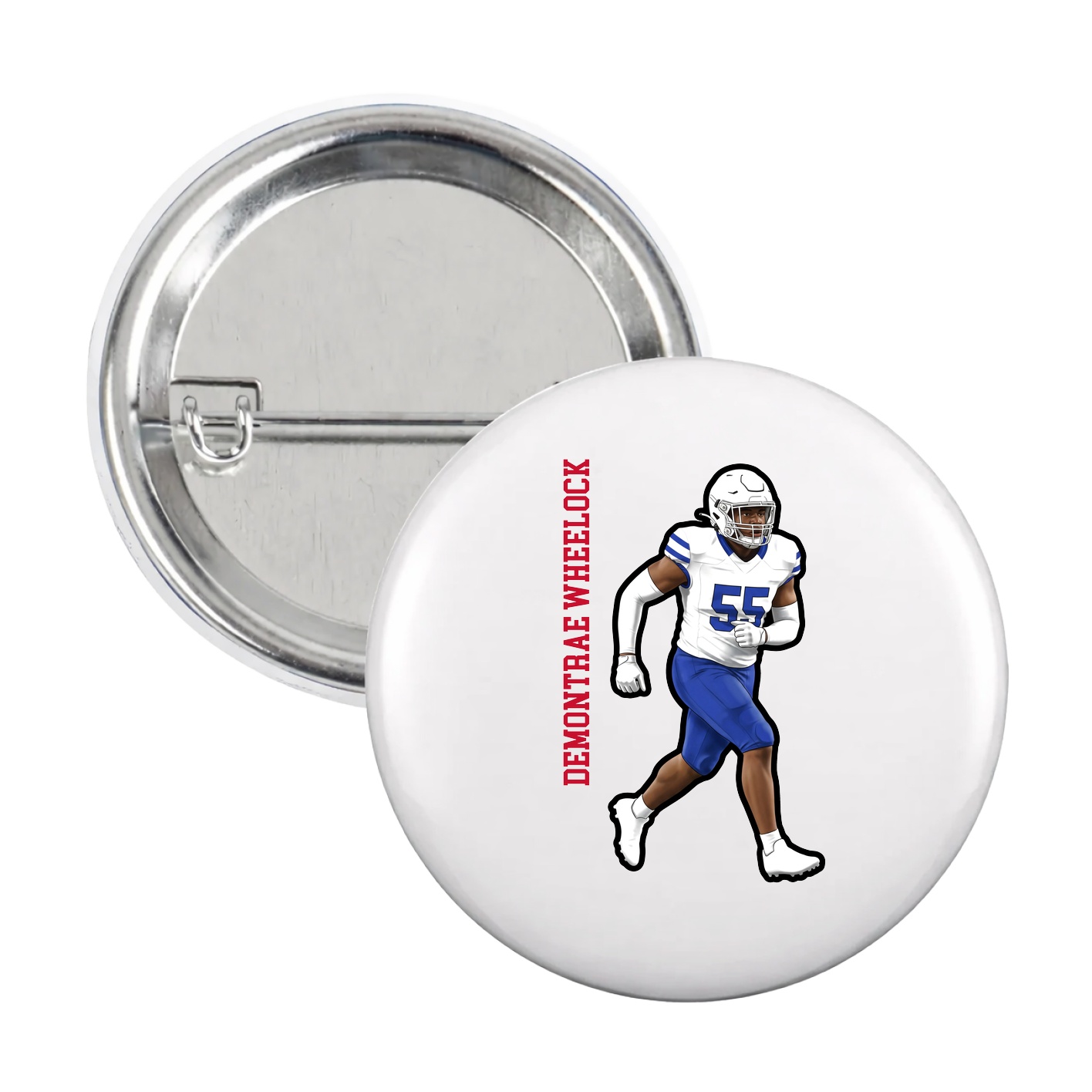 Game Day Button — Name Vertical in White