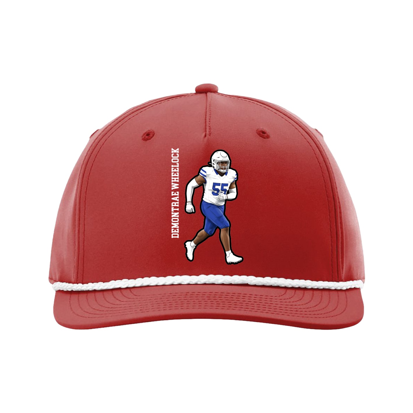 Five-Panel Classic Rope Cap — Name Vertical in Red