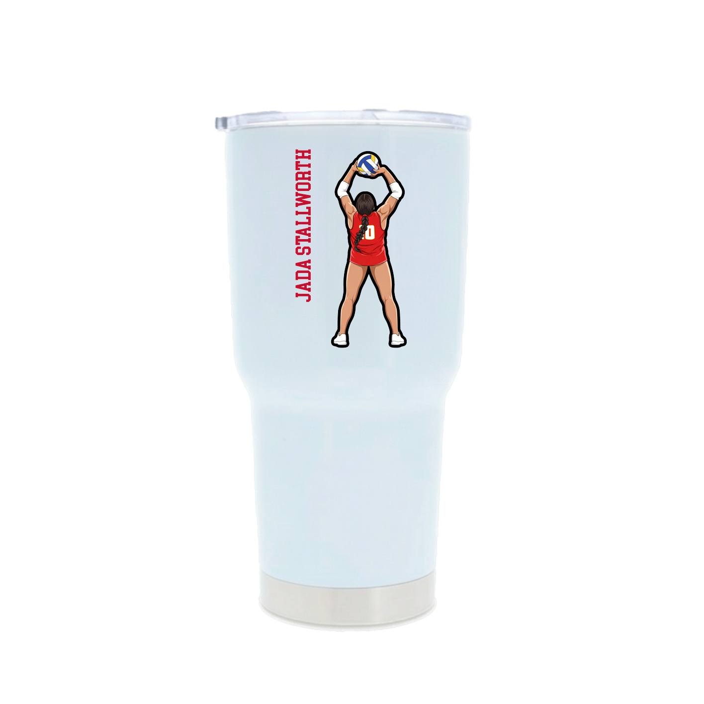 30oz Stainless Steel Tumbler — Name Vertical in White