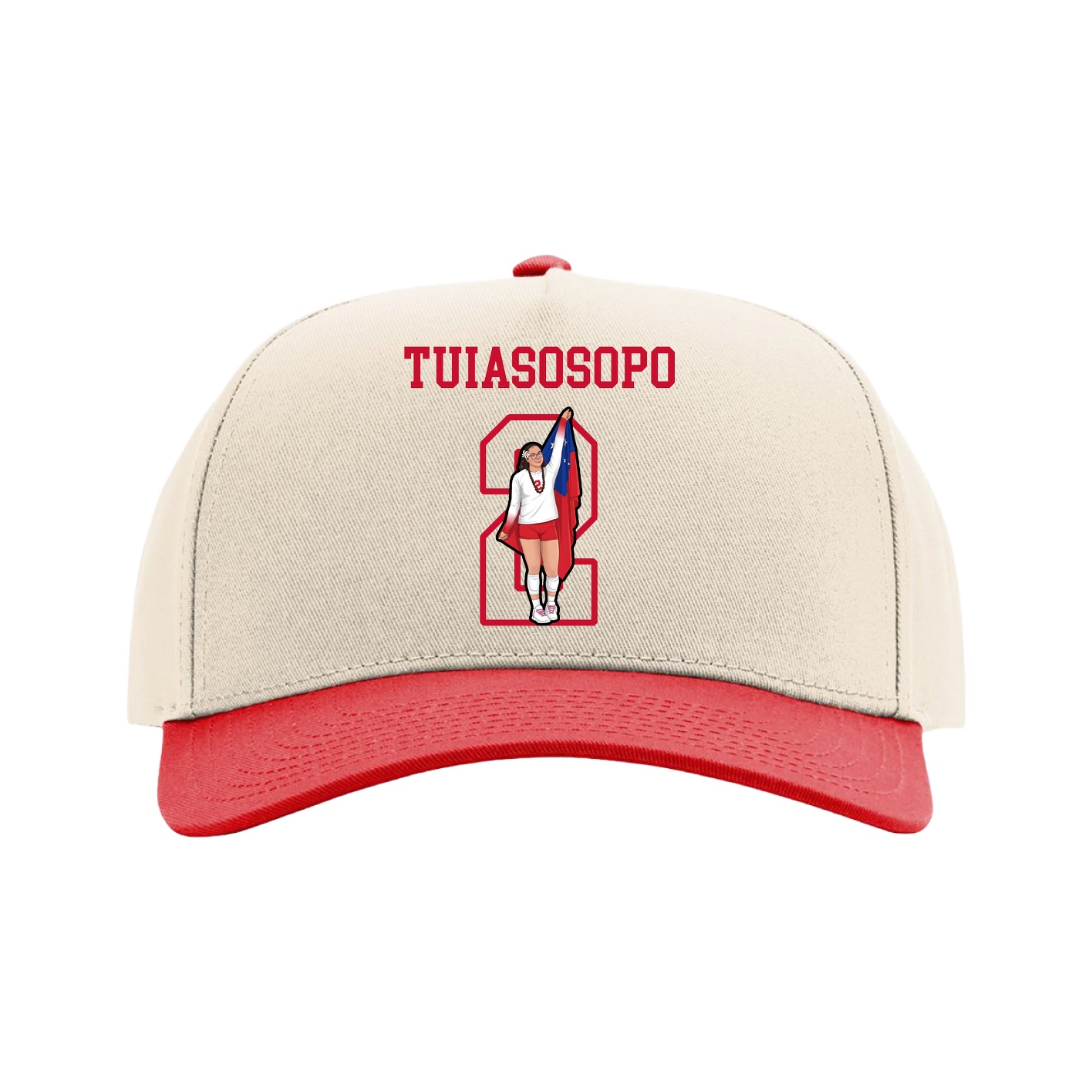 Full Fabric Five-Panel Champ Cap — Shirsey in Cream/Red
