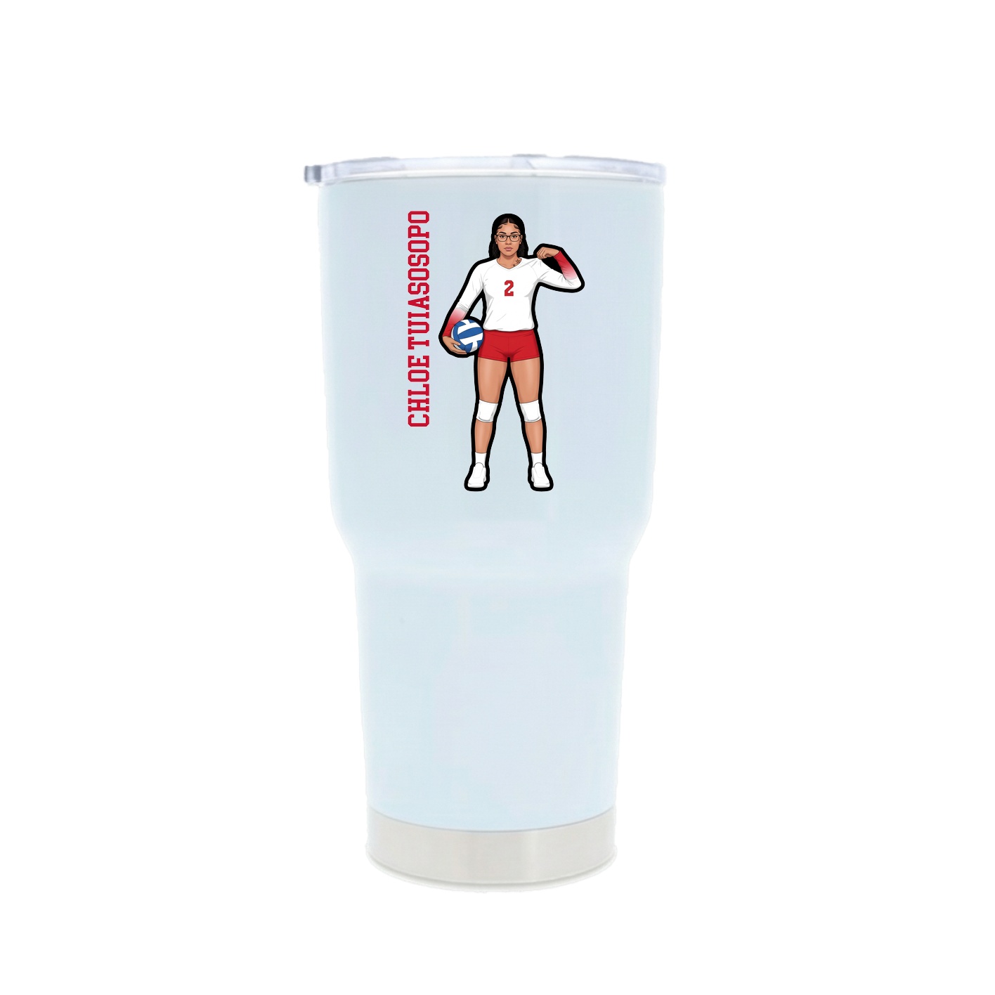 30oz Stainless Steel Tumbler — Name Vertical in White