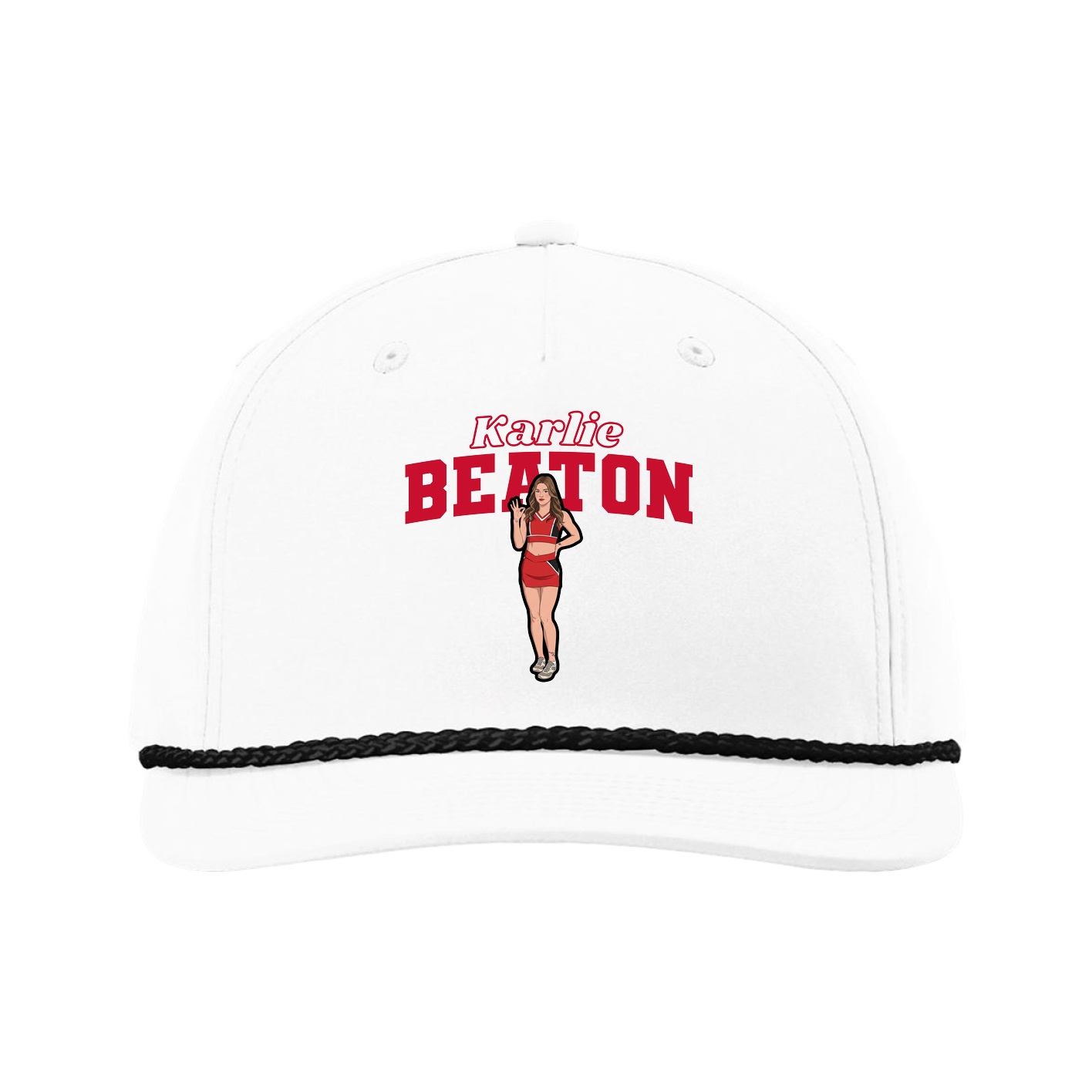Five-Panel Classic Rope Cap — Name Arch in White
