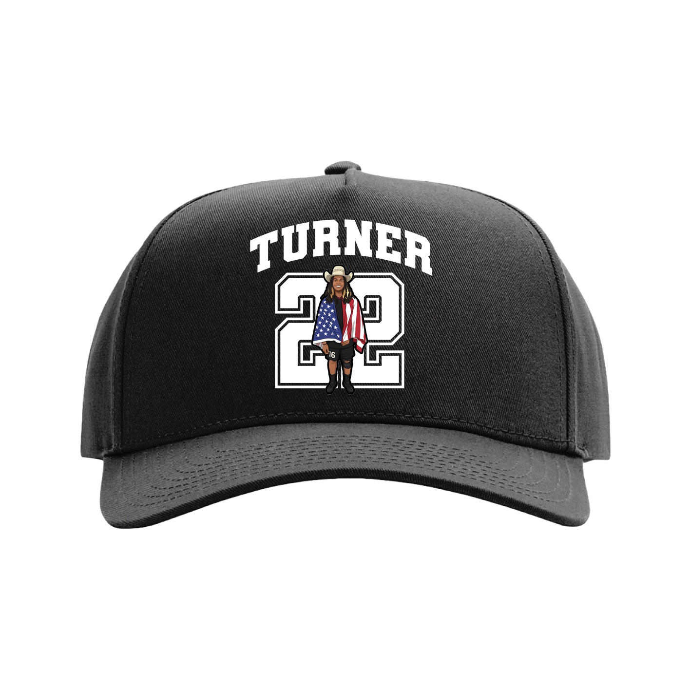 Full Fabric Five-Panel Champ Cap — Number in Black