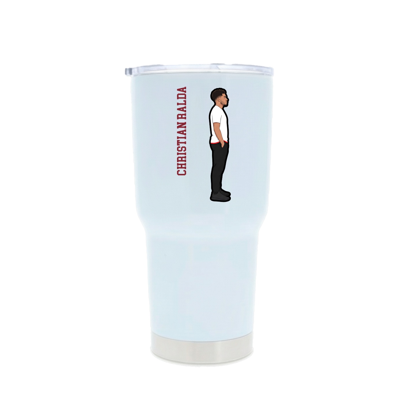 30oz Stainless Steel Tumbler — Name Vertical in White
