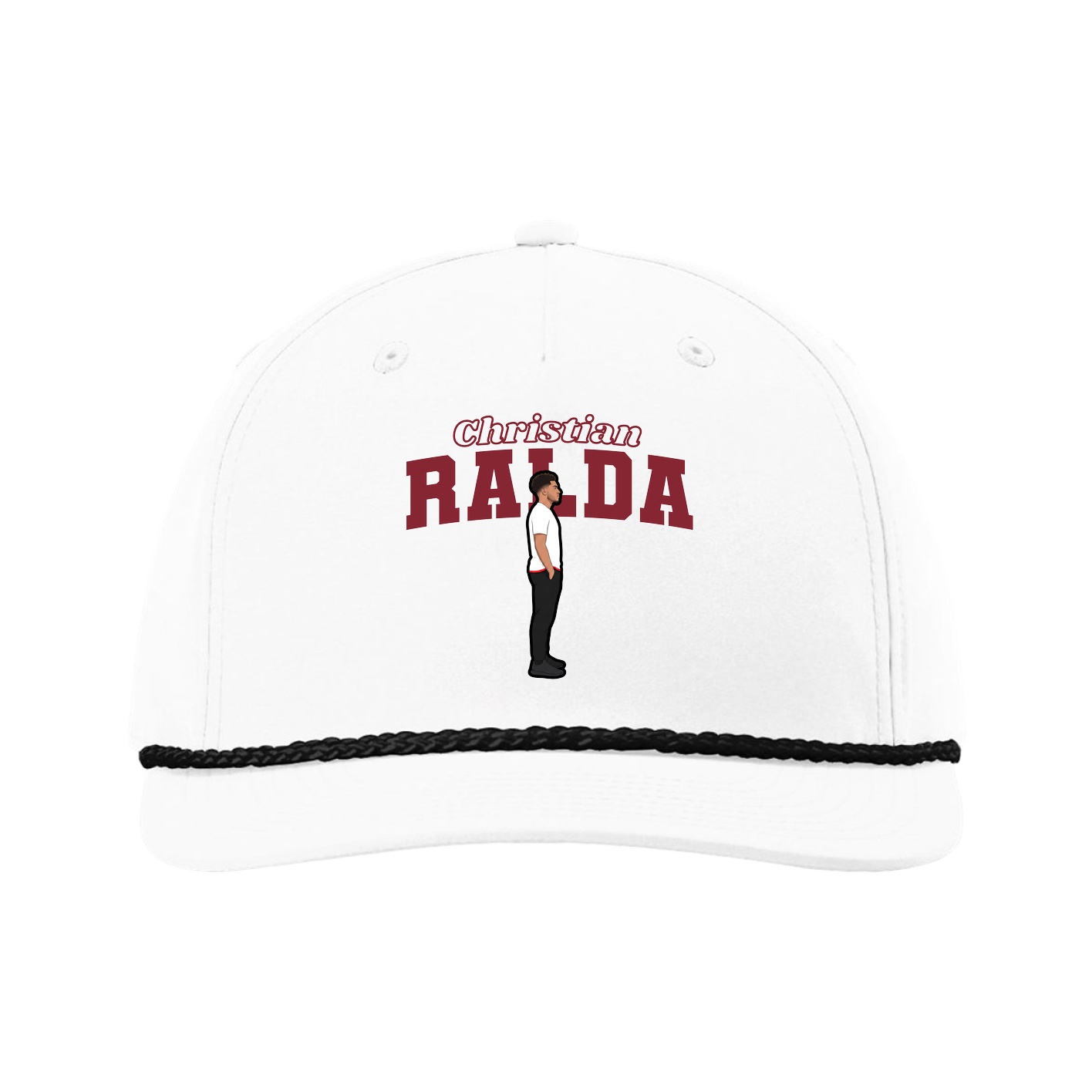 Five-Panel Classic Rope Cap — Name Arch in White