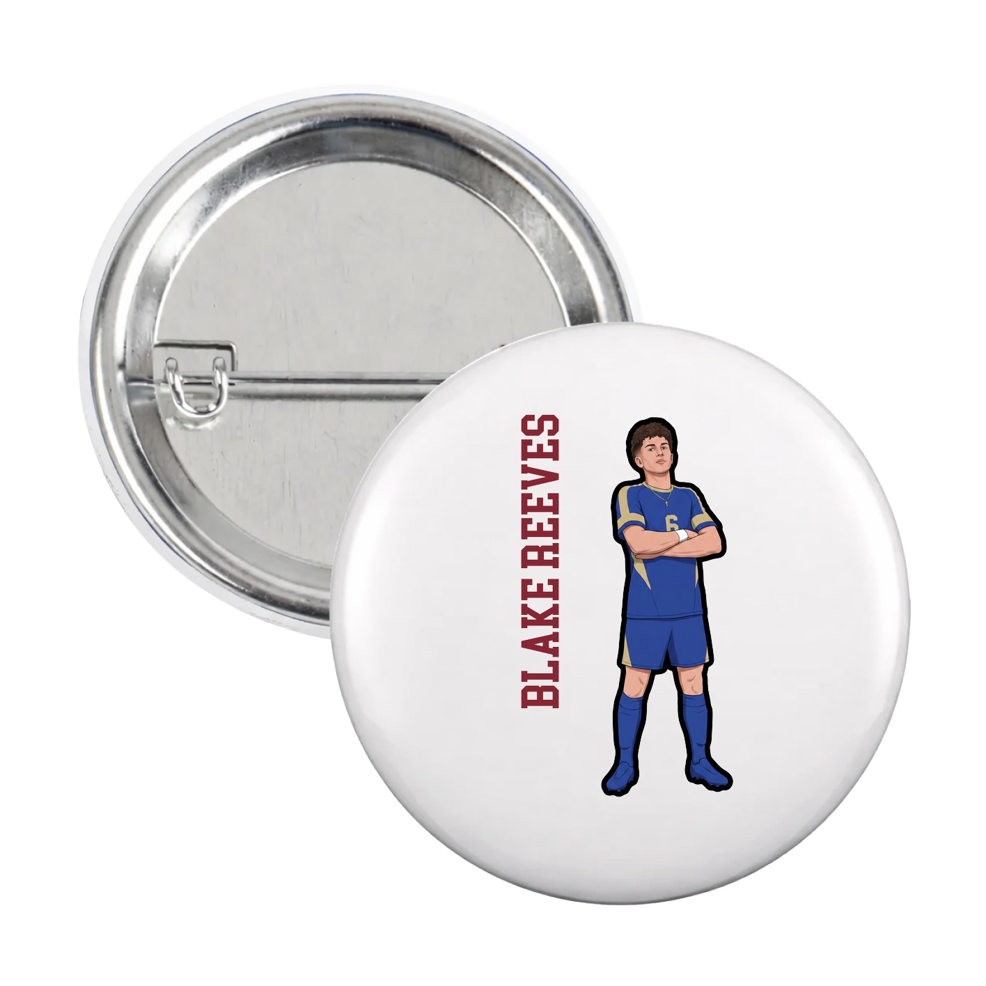 Game Day Button — Name Vertical in White