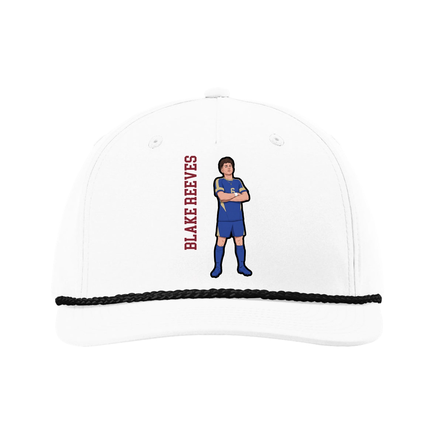 Five-Panel Classic Rope Cap — Name Vertical in White