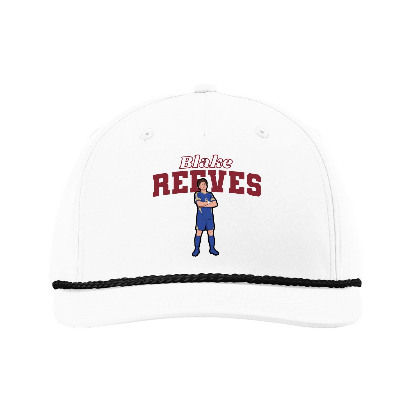 Five-Panel Classic Rope Cap — Name Arch in White