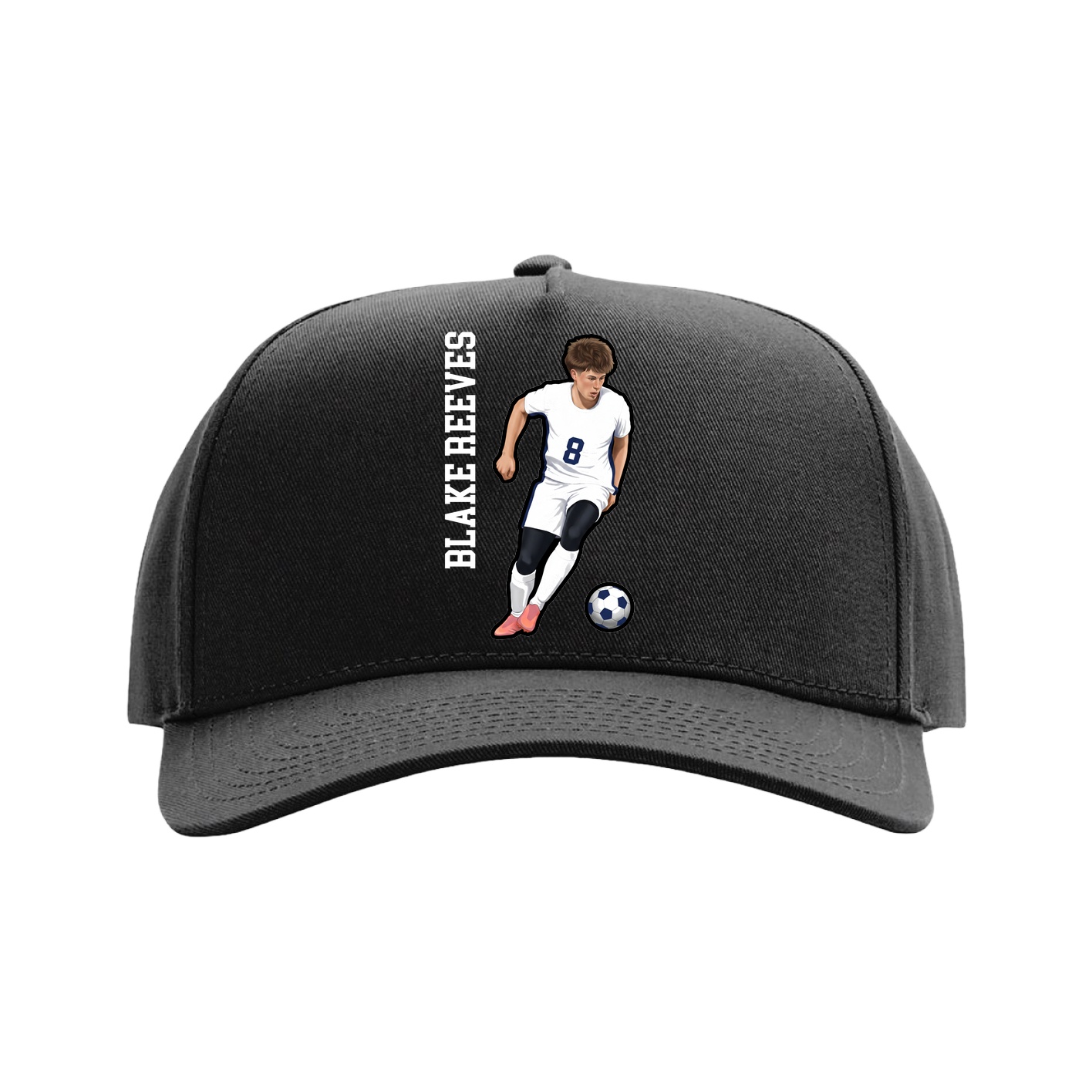 Full Fabric Five-Panel Champ Cap — Name Vertical in Black