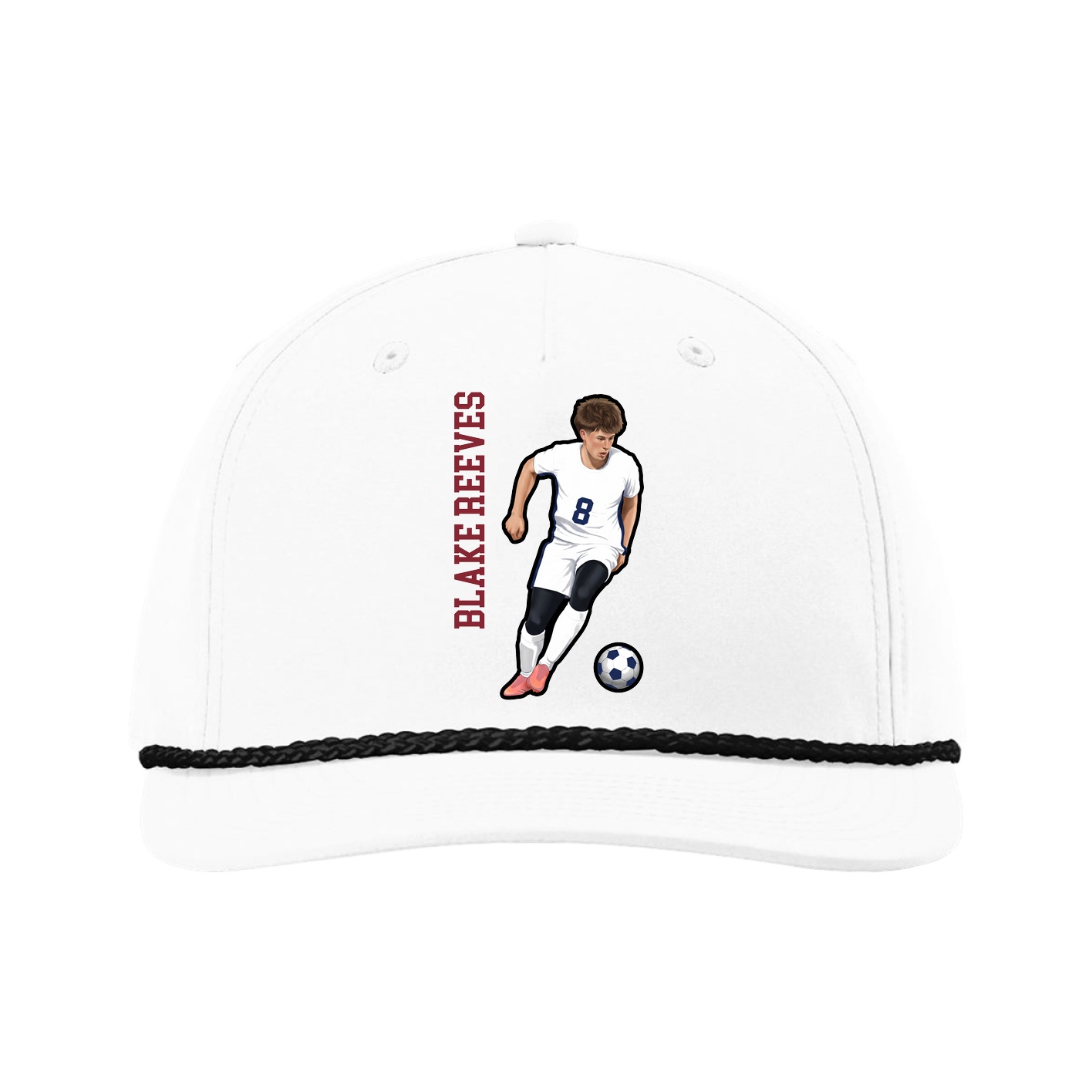 Five-Panel Classic Rope Cap — Name Vertical in White