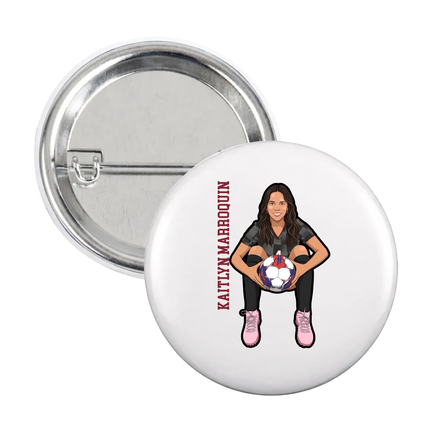 Game Day Button — Name Vertical in White