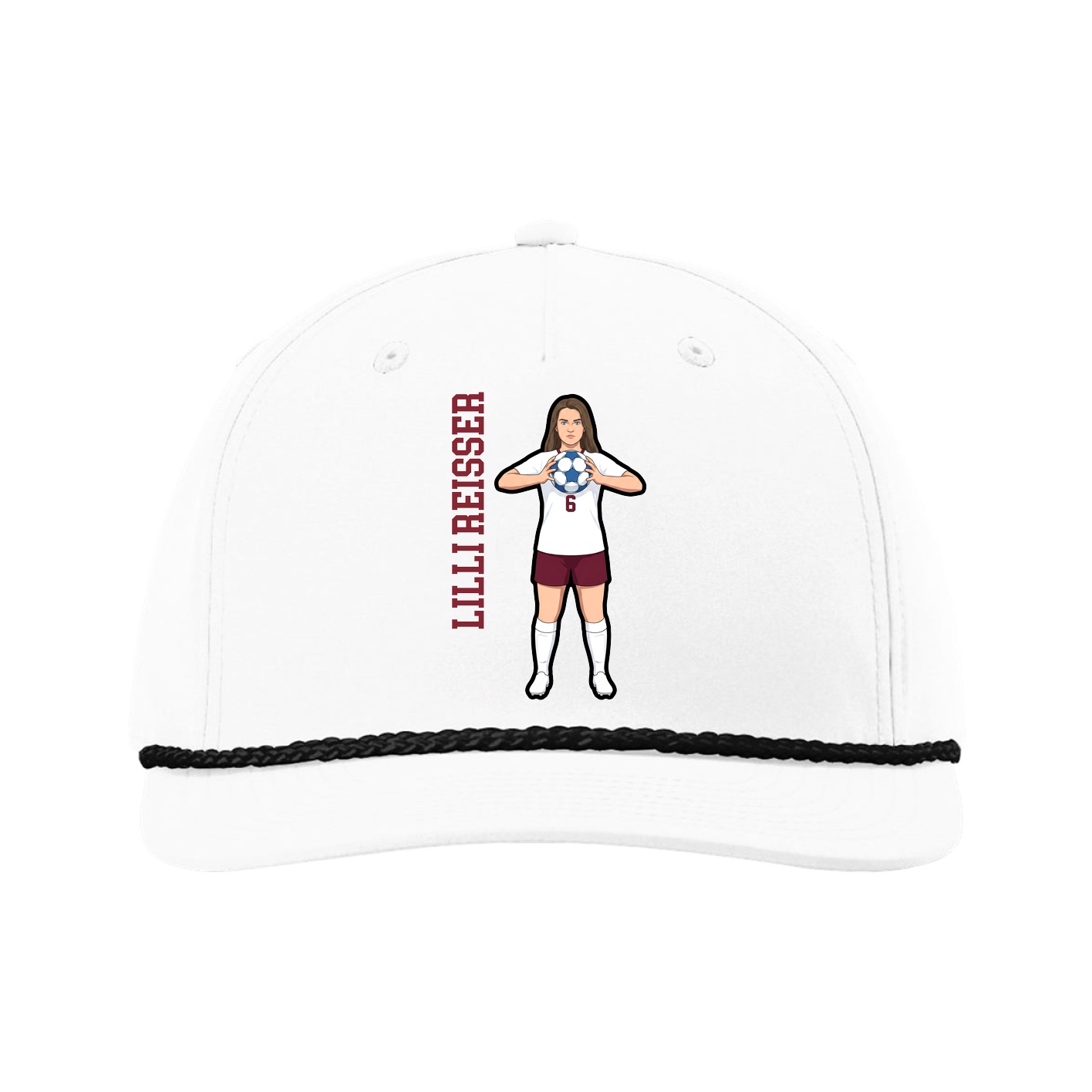 Five-Panel Classic Rope Cap — Name Vertical in White