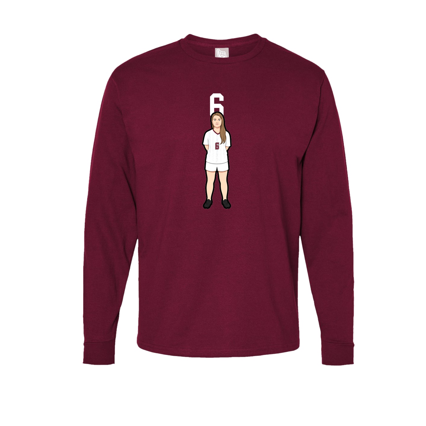 Long Sleeve Tee — Number Top in Cardinal