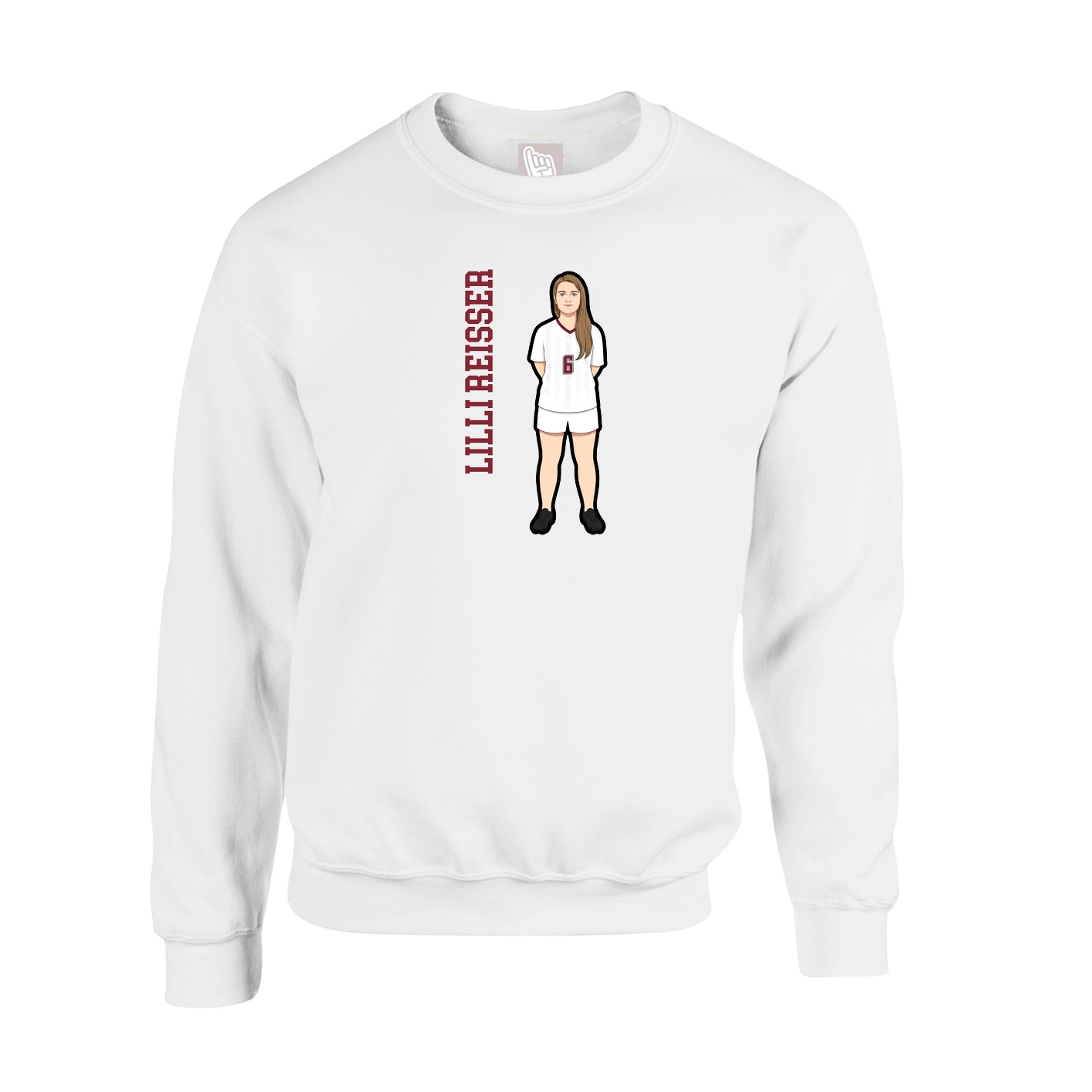 Fleece Crew — Name Vertical in White