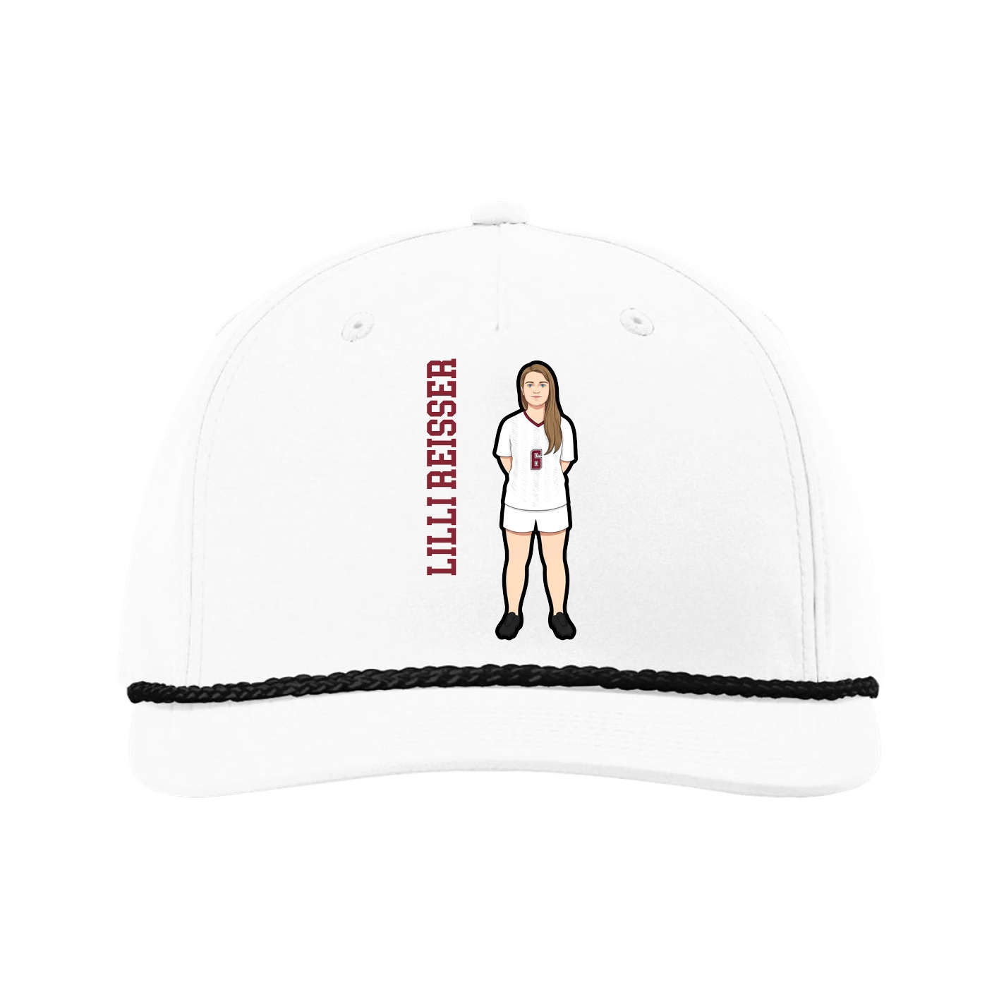 Five-Panel Classic Rope Cap — Name Vertical in White