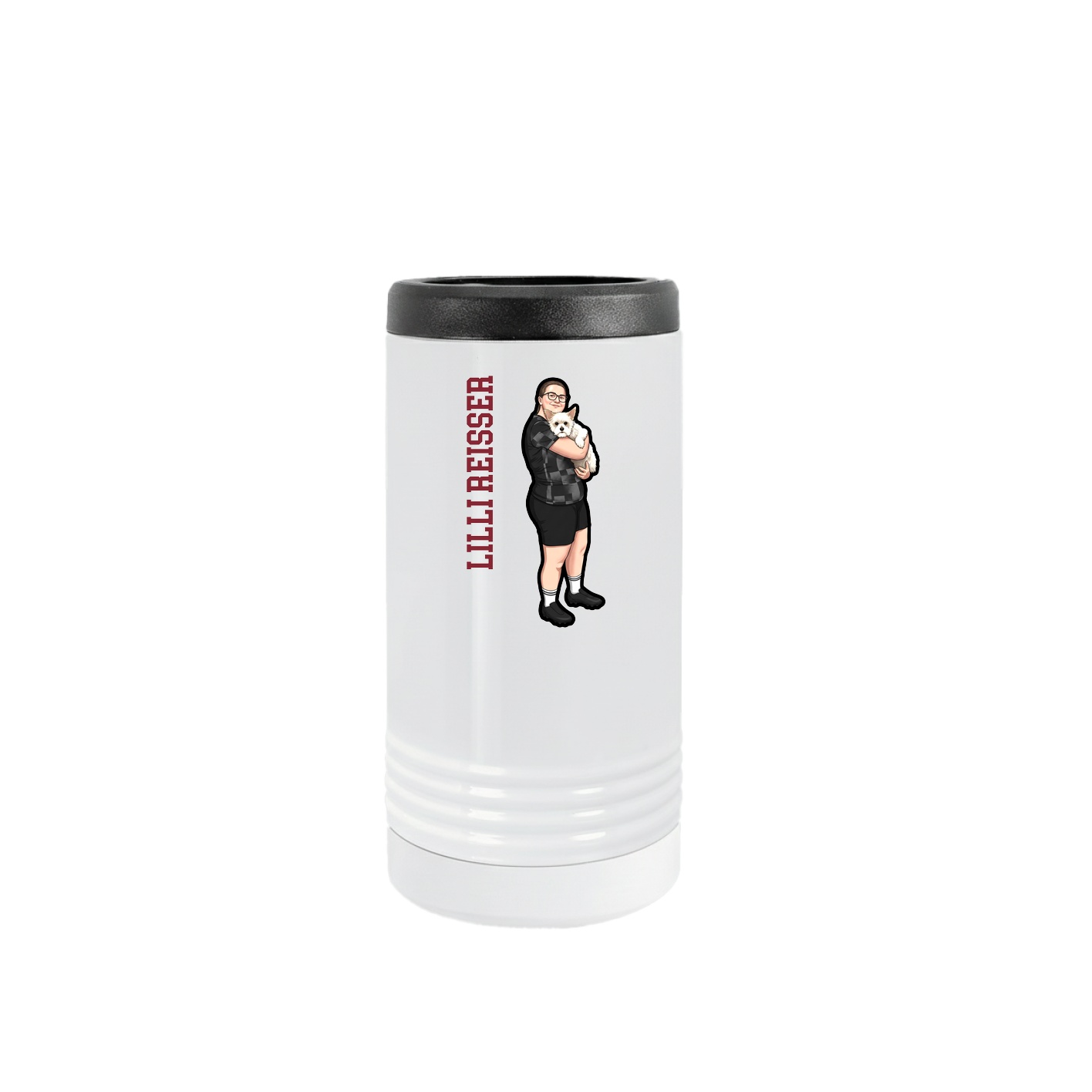 Slim Beverage Holder — Name Vertical in White