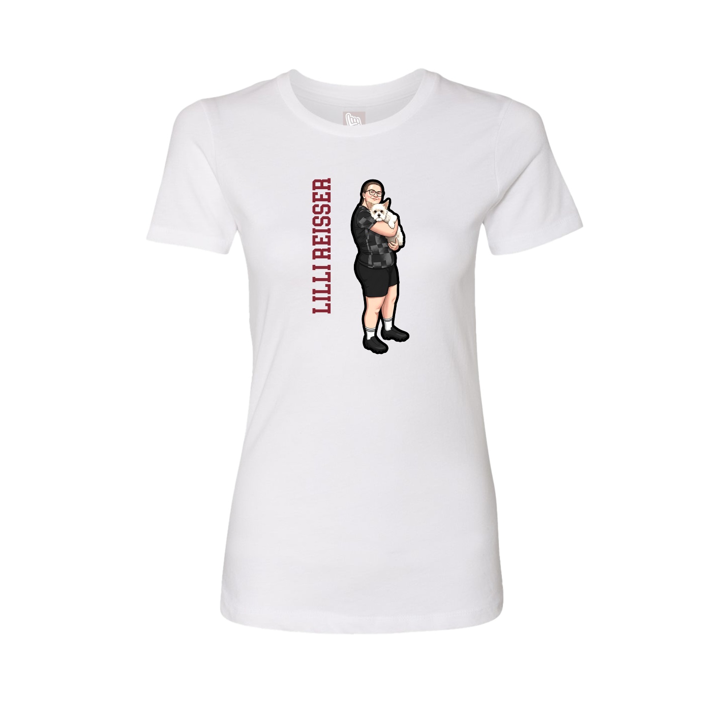 Womens Tee — Name Vertical in White