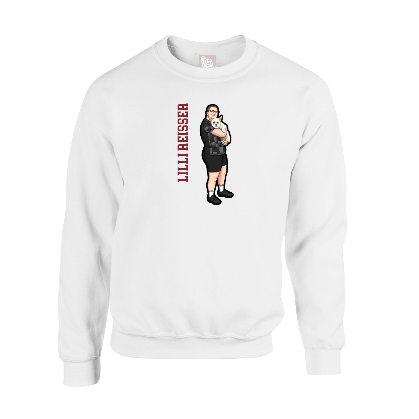 Fleece Crew — Name Vertical in White