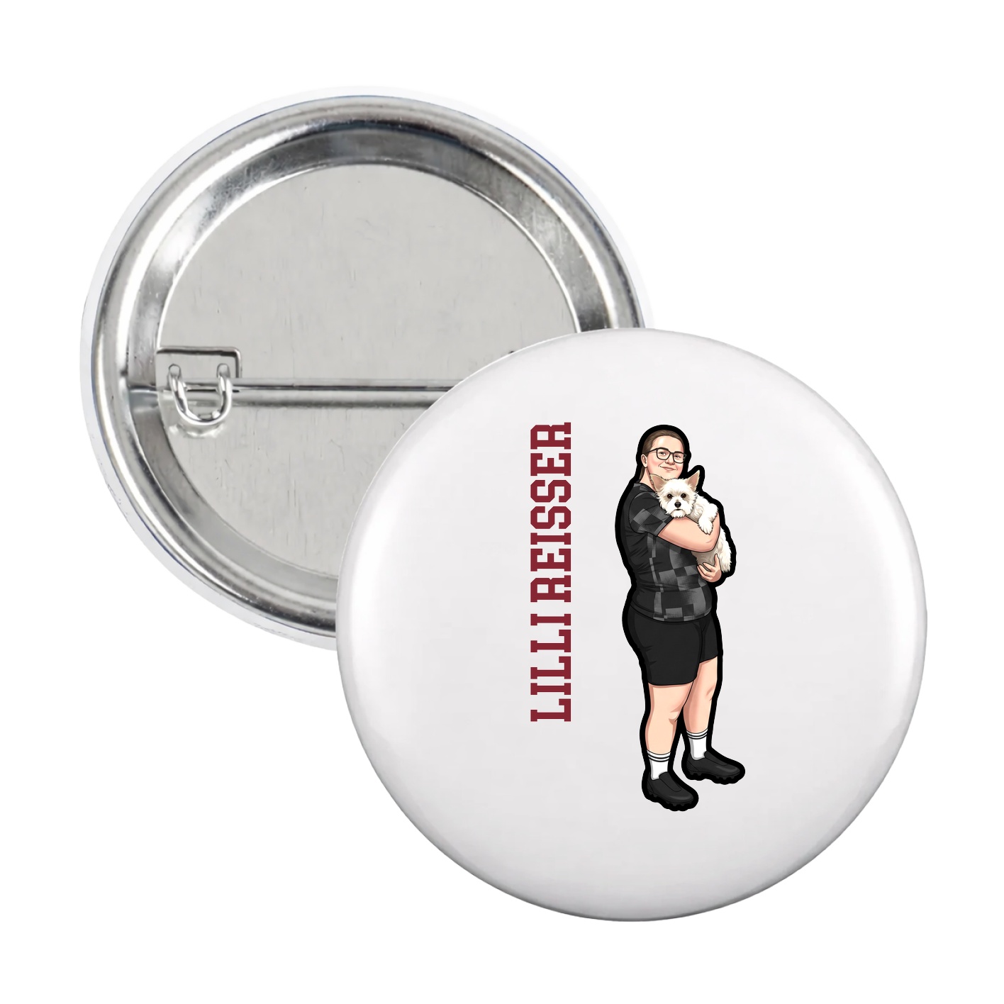 Game Day Button — Name Vertical in White