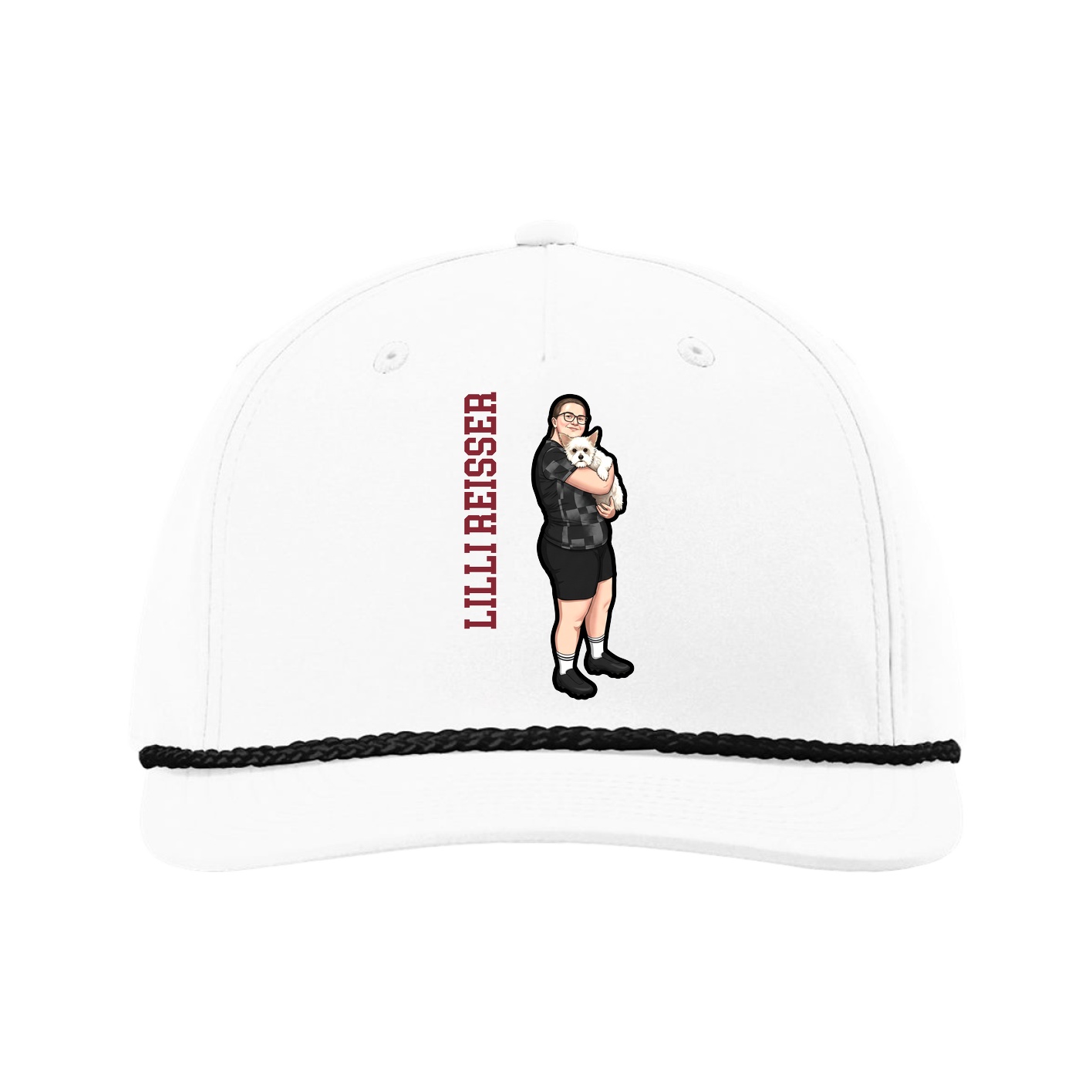 Five-Panel Classic Rope Cap — Name Vertical in White