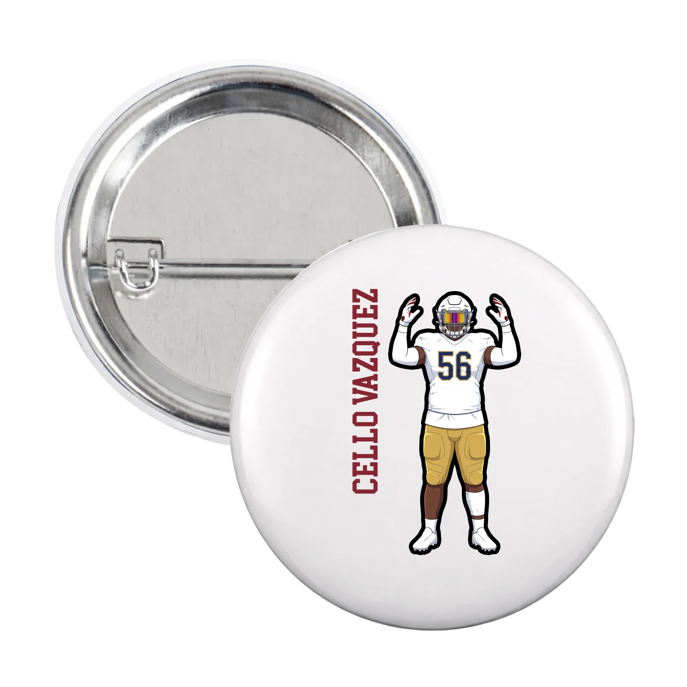 Game Day Button — Name Vertical in White