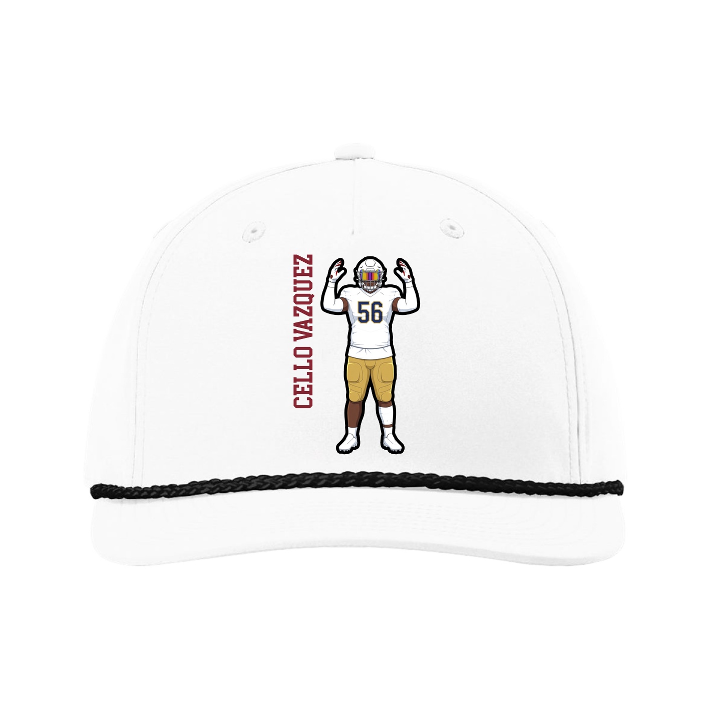 Five-Panel Classic Rope Cap — Name Vertical in White