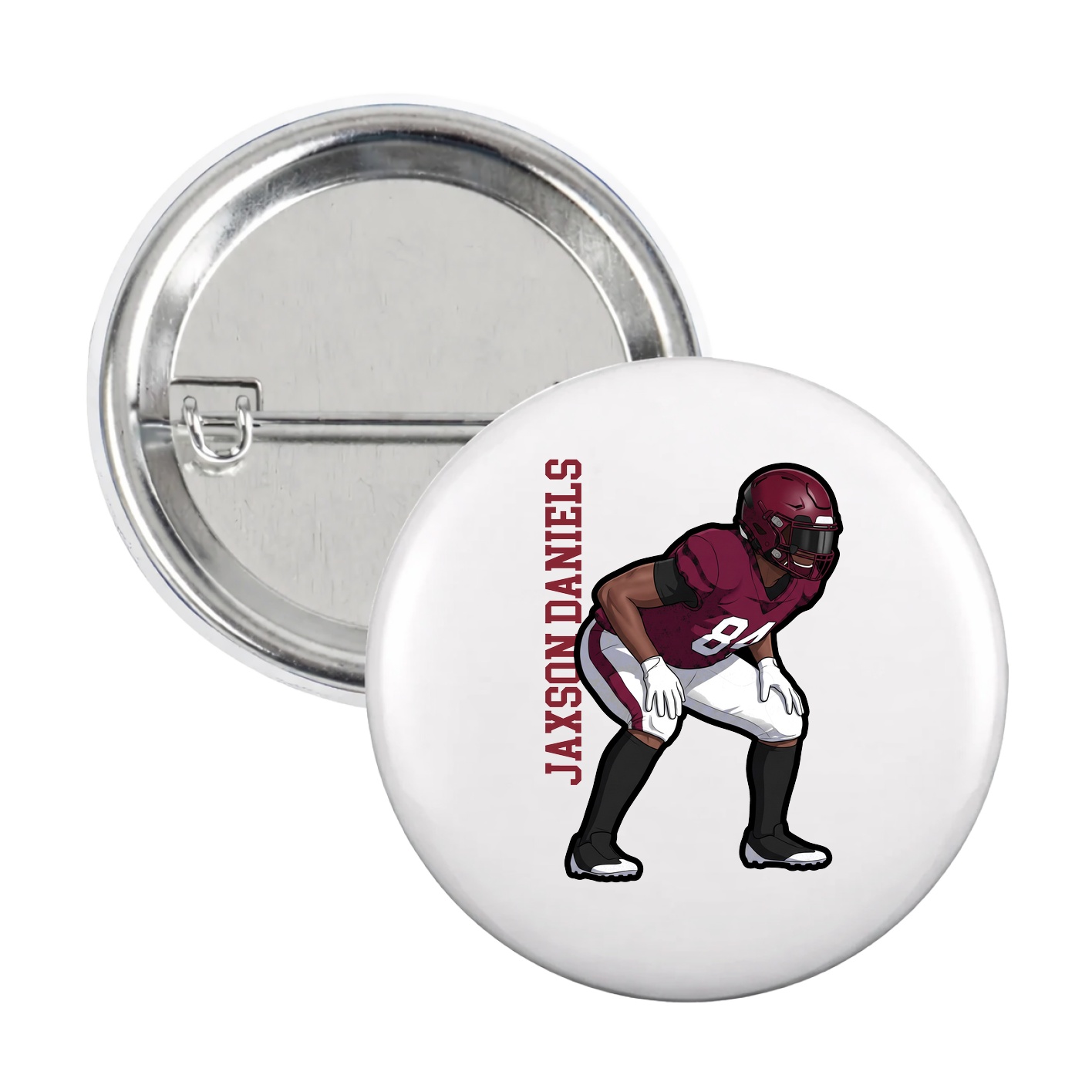 Game Day Button — Name Vertical in White