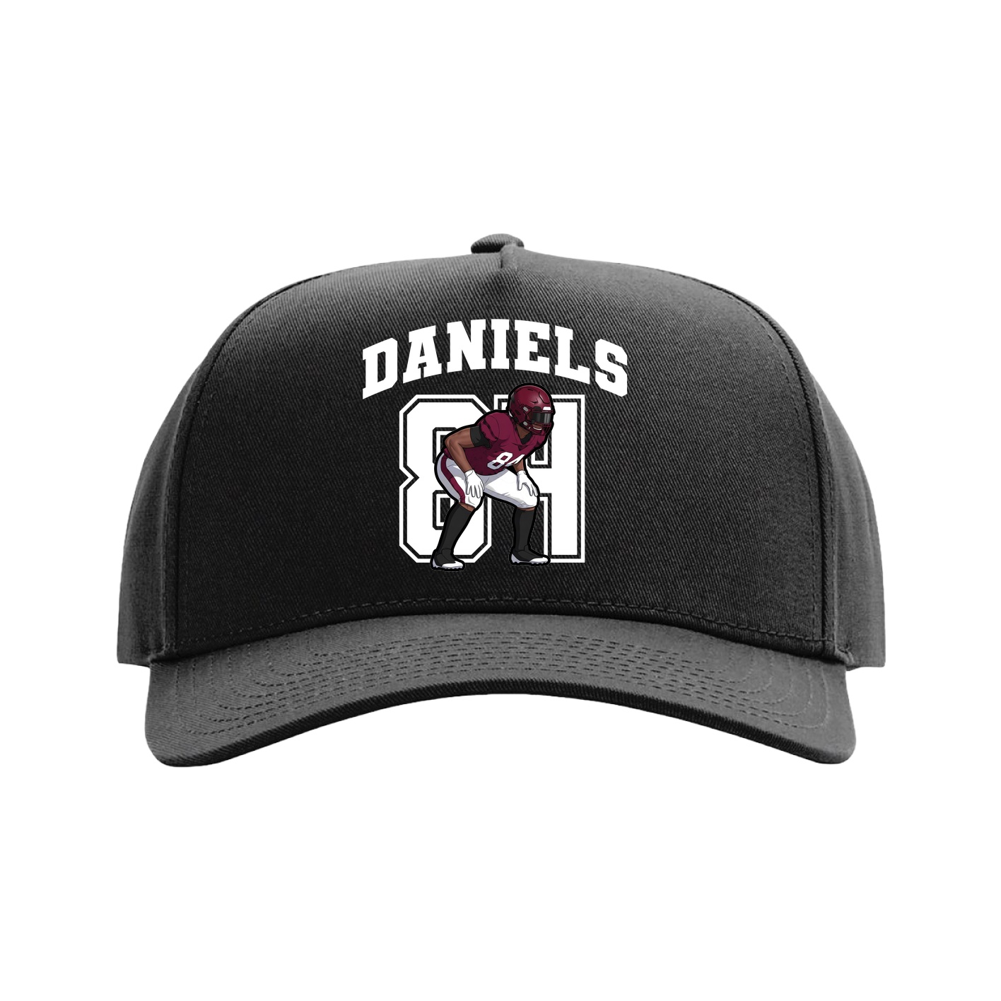 Full Fabric Five-Panel Champ Cap — Number in Black