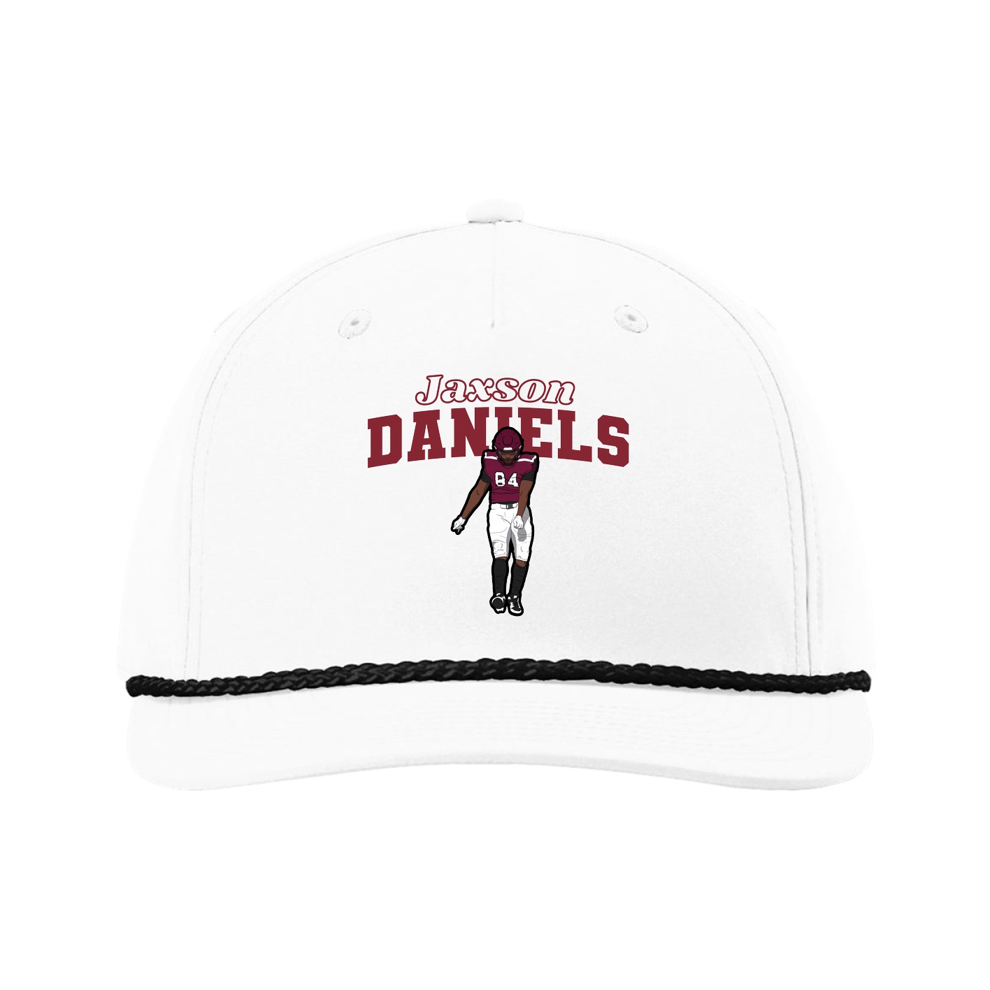 Five-Panel Classic Rope Cap — Name Arch in White