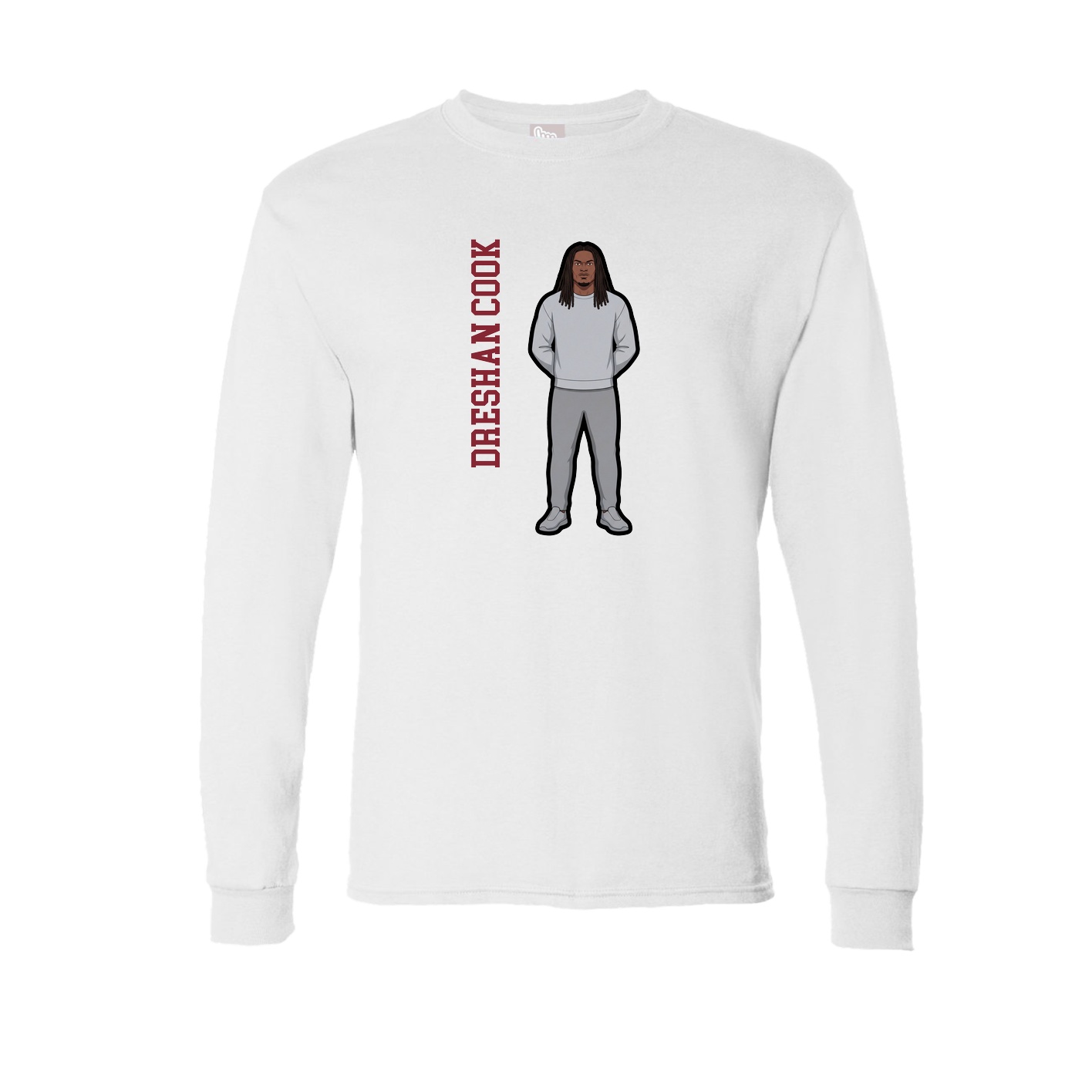 Long Sleeve Tee — Name Vertical in White