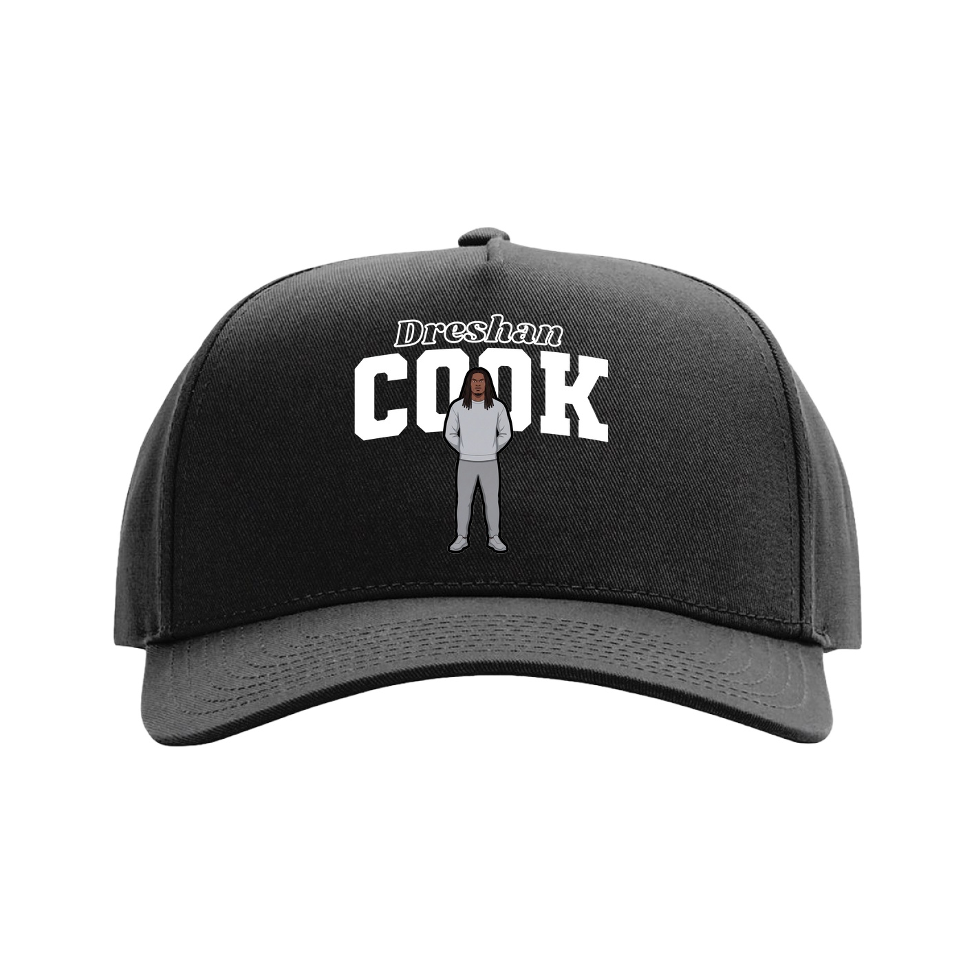 Full Fabric Five-Panel Champ Cap — Name Arch in Black