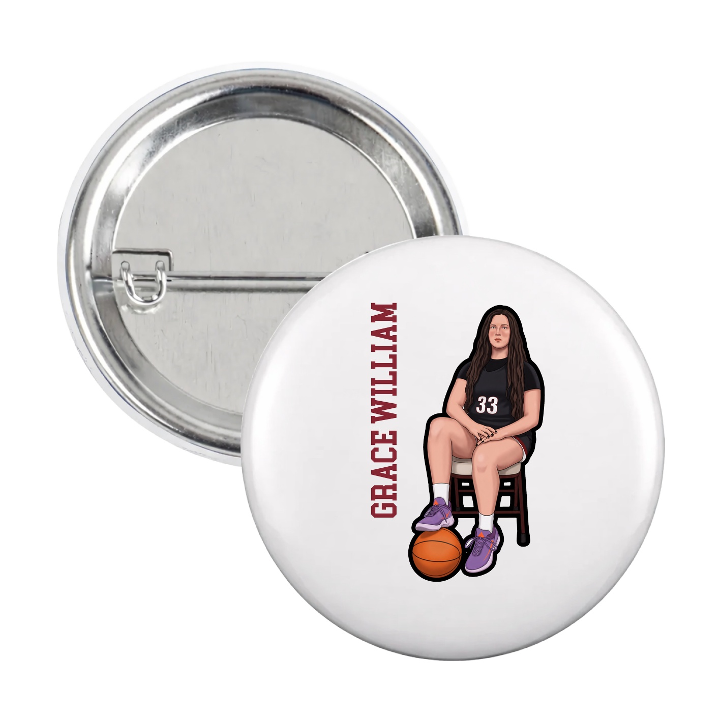 Game Day Button — Name Vertical in White