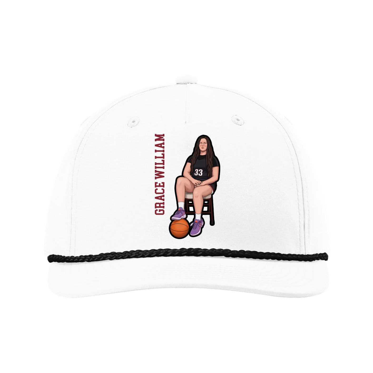 Five-Panel Classic Rope Cap — Name Vertical in White